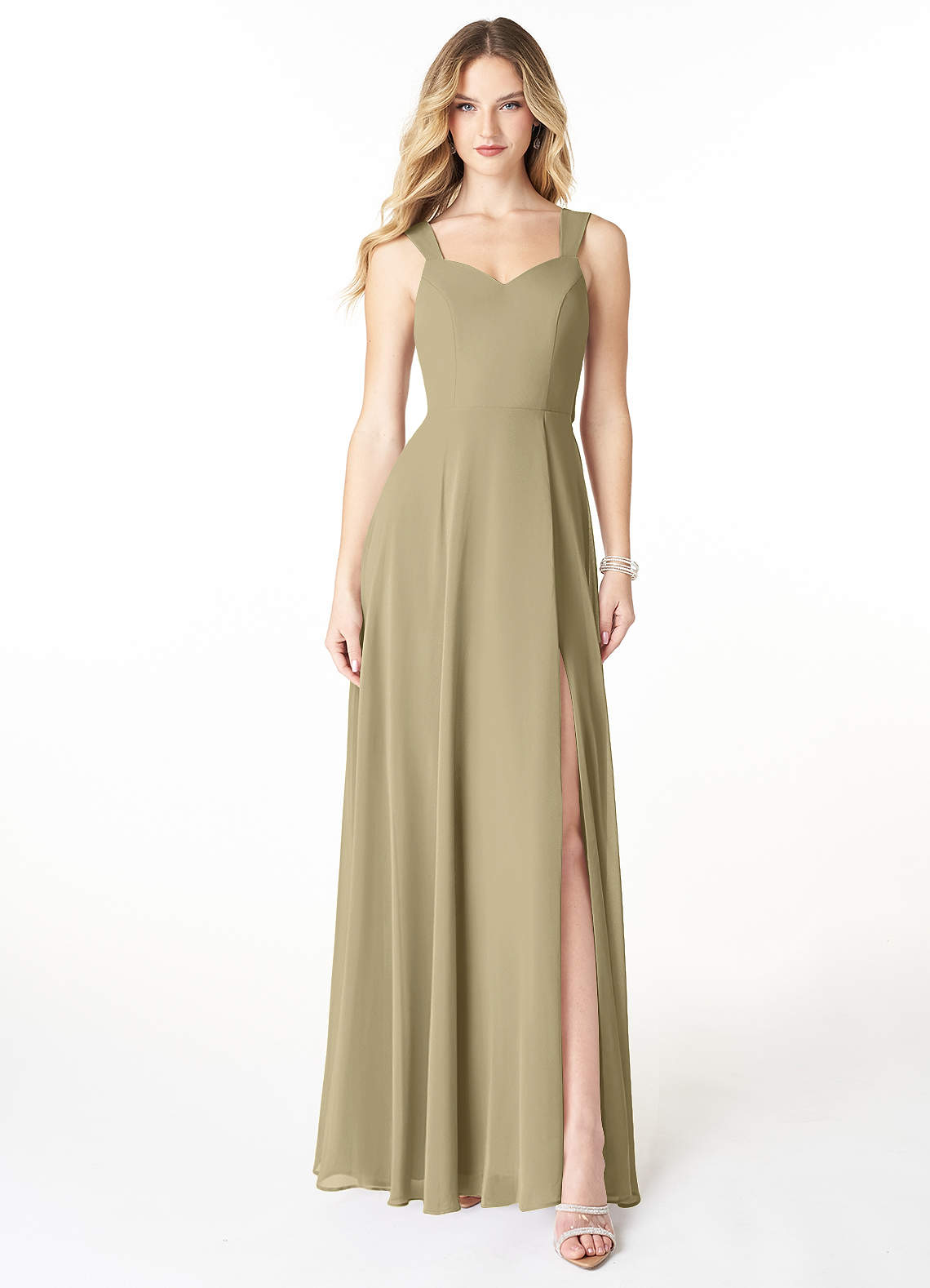 Azazie Julie Robes de demoiselle d'honneur Robe Trapèze en Mousseline de soie Encolure en Forme de Cœur Vert Mousse image1
