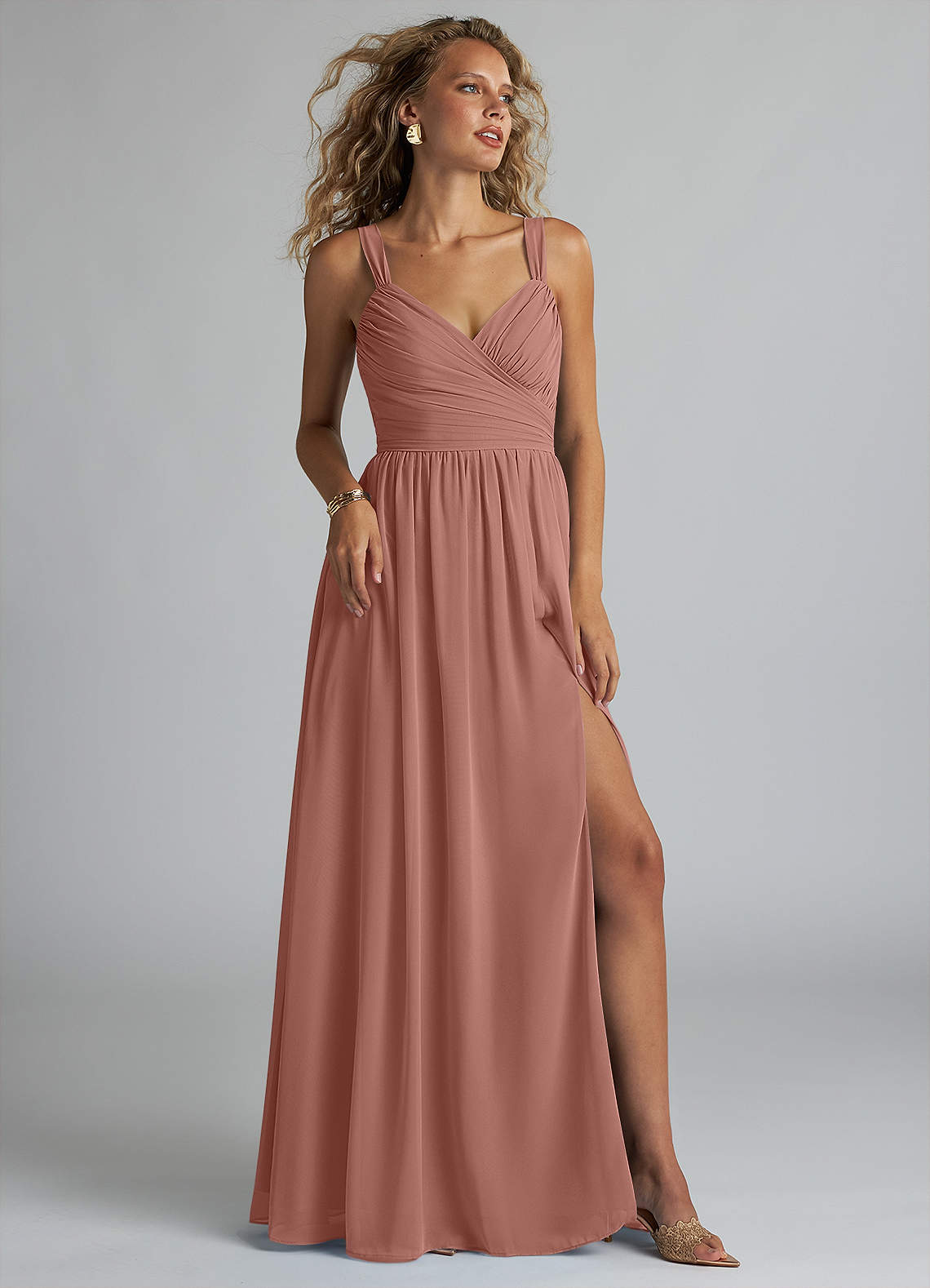 Azazie Aziza Bridesmaid Dresses Cedar Rose A-Line V-Neck Pleated Chiffon Dress image1