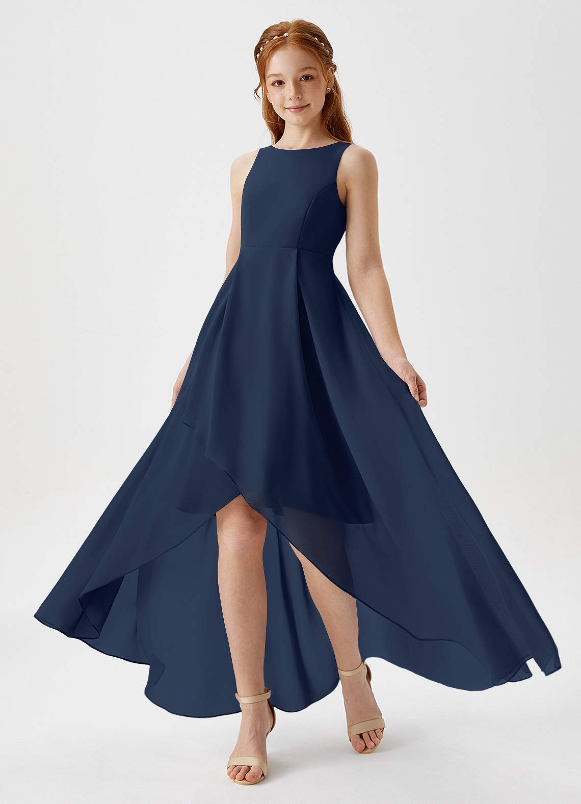 Azazie Lizette Junior Dark Navy A-Line Pleated Chiffon Dress image1