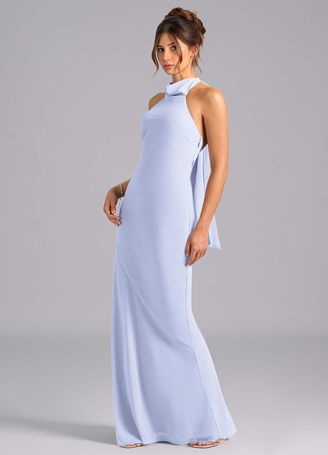 Azazie Velli Brautjungfernkleider Meerjungfrau-Linie Schleifen Chiffon Kleid Lavendel image1