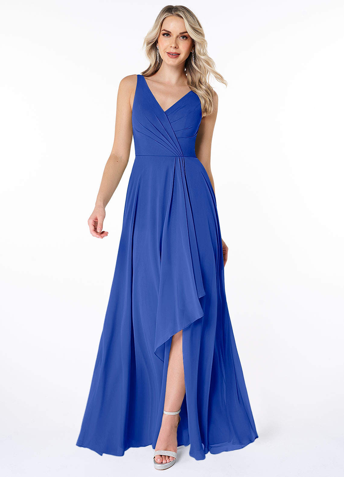 Azazie Calvi Bridesmaid Dresses Royal Blue A-Line Ruched Chiffon Dress image1