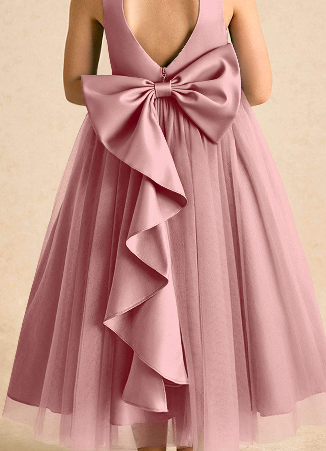 Azazie Solia Flower Girl Dresses Dusty Rose Ball-Gown Bow Tulle Dress image6