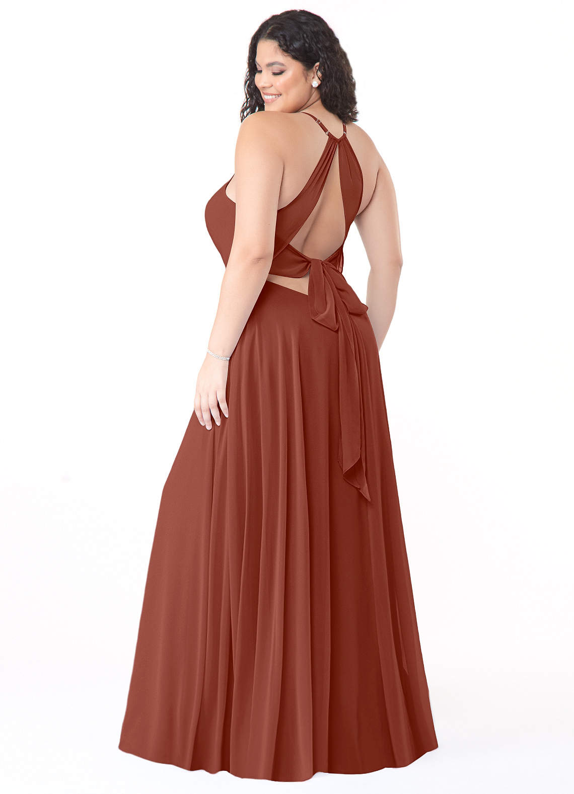 Azazie Evalleen Bridesmaid Dresses Auburn A-Line Pleated Chiffon Dress image1