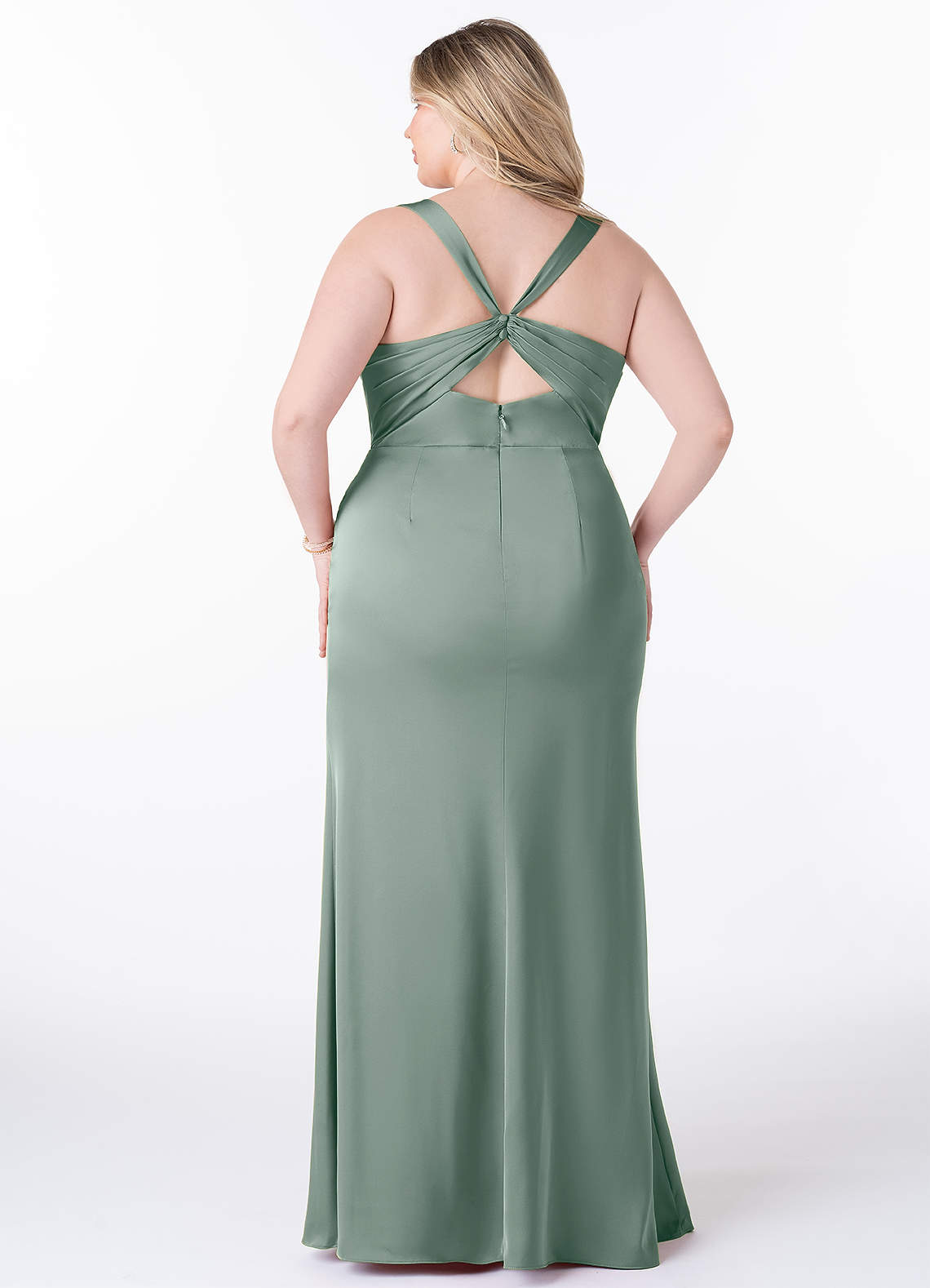 Azazie Mero Bridesmaid Dresses Silver Sage Mermaid Pleated Stretch Satin Dress image7