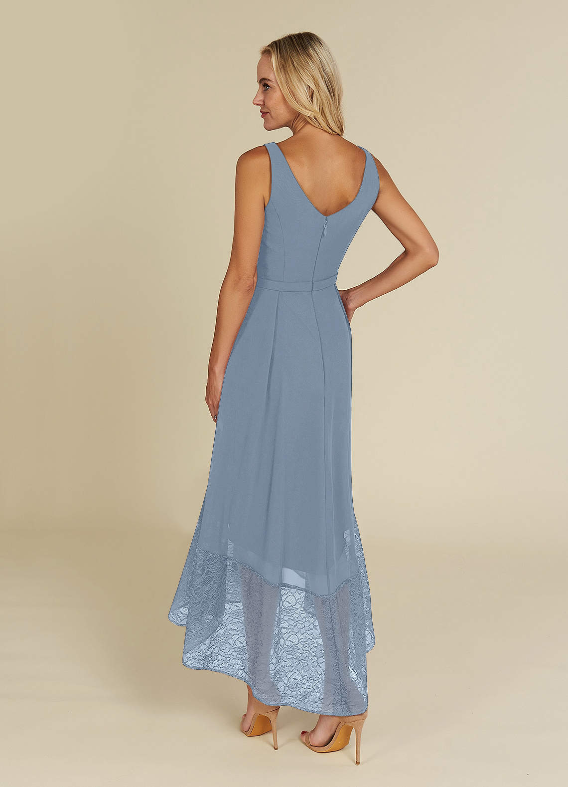 Dusty Blue A-Line Illusion Neckline Lace Bodice with Crystal Beading Mother of The Bride Dress main image 1