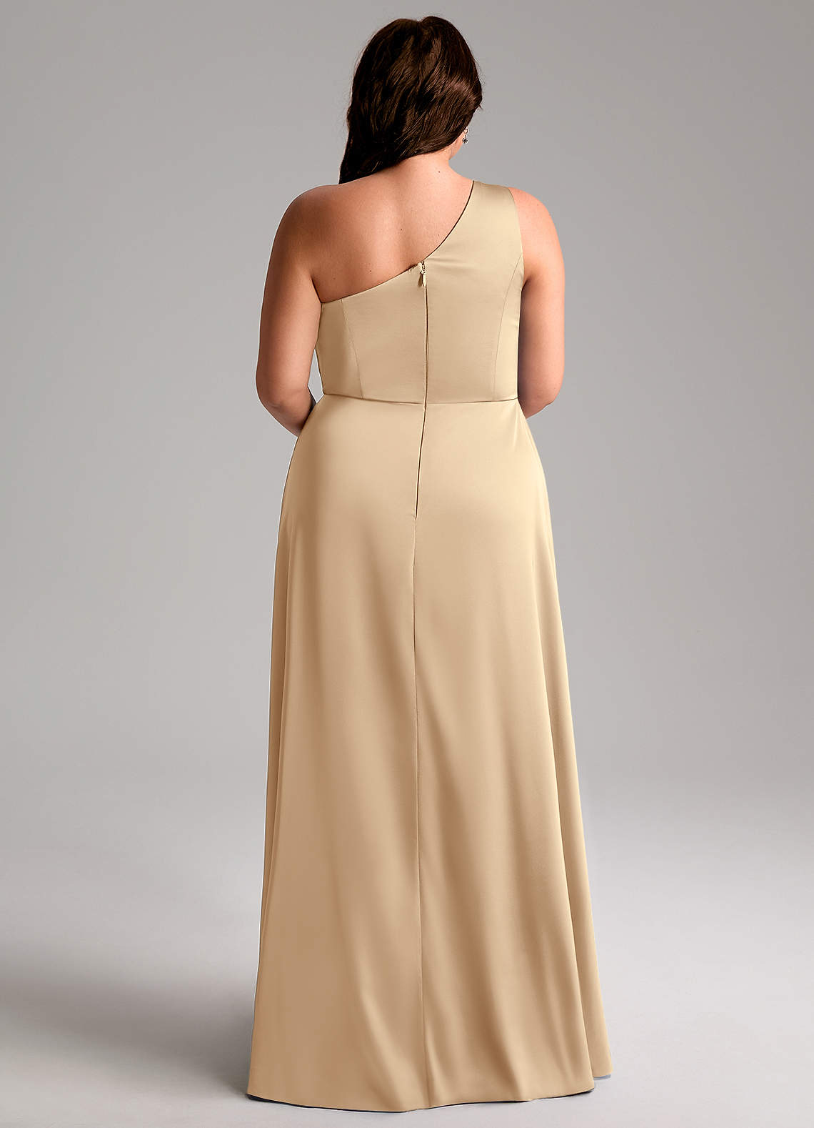 Azazie Brooke Jurken voor bruidsmeisjes Jurk van Stretch Satijn met A-Lijn One-Shoulder Champagne image8