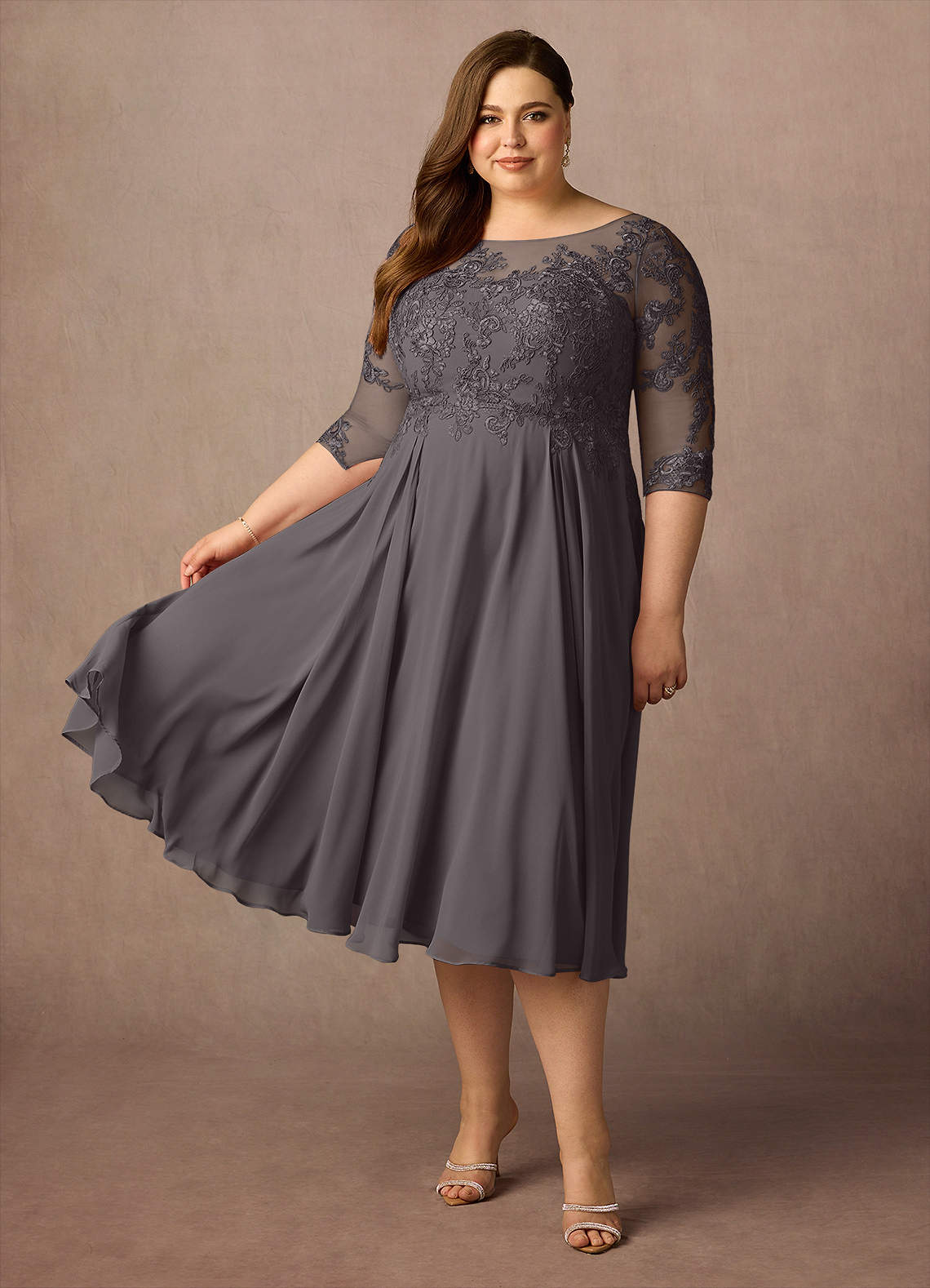 Azazie Marge Mother of the Bride Dresses Steel Grey A-Line Scoop Lace Chiffon Dress image7
