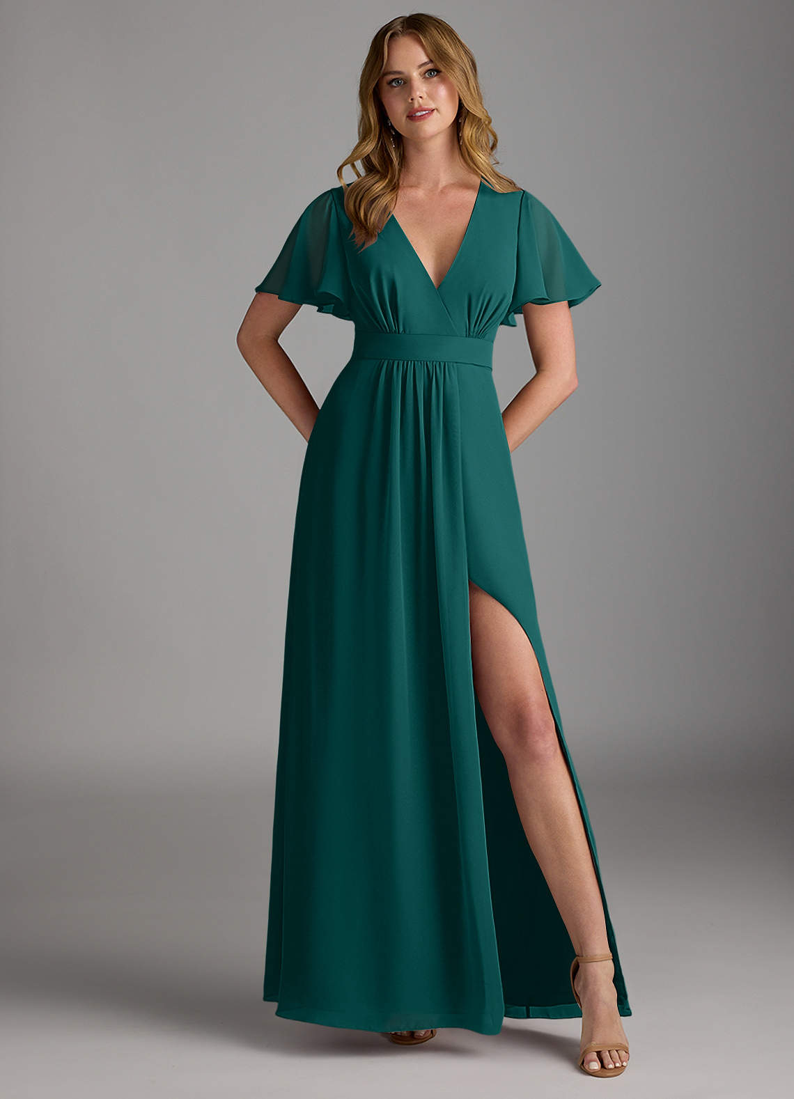 Azazie Zaniah Bridesmaid Dresses Peacock A-Line Chiffon Dress image1