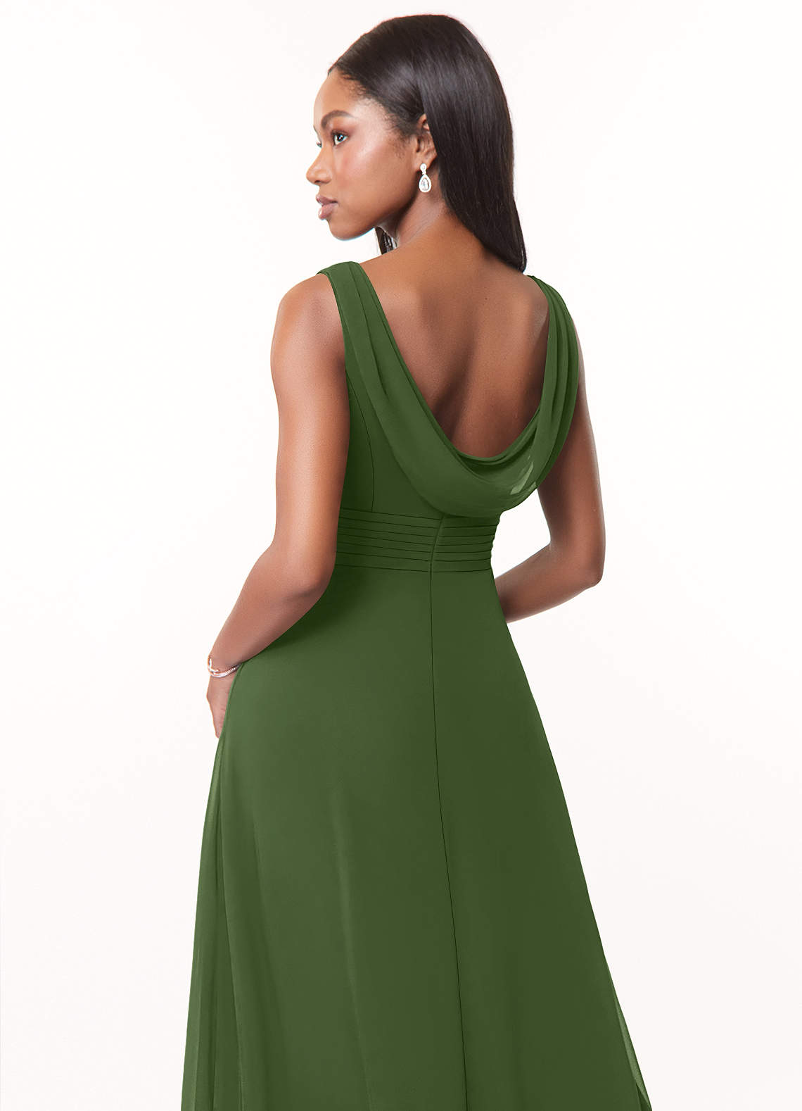 Azazie Karina Bridesmaid Dresses Olive A-Line Pleated Chiffon Dress image3