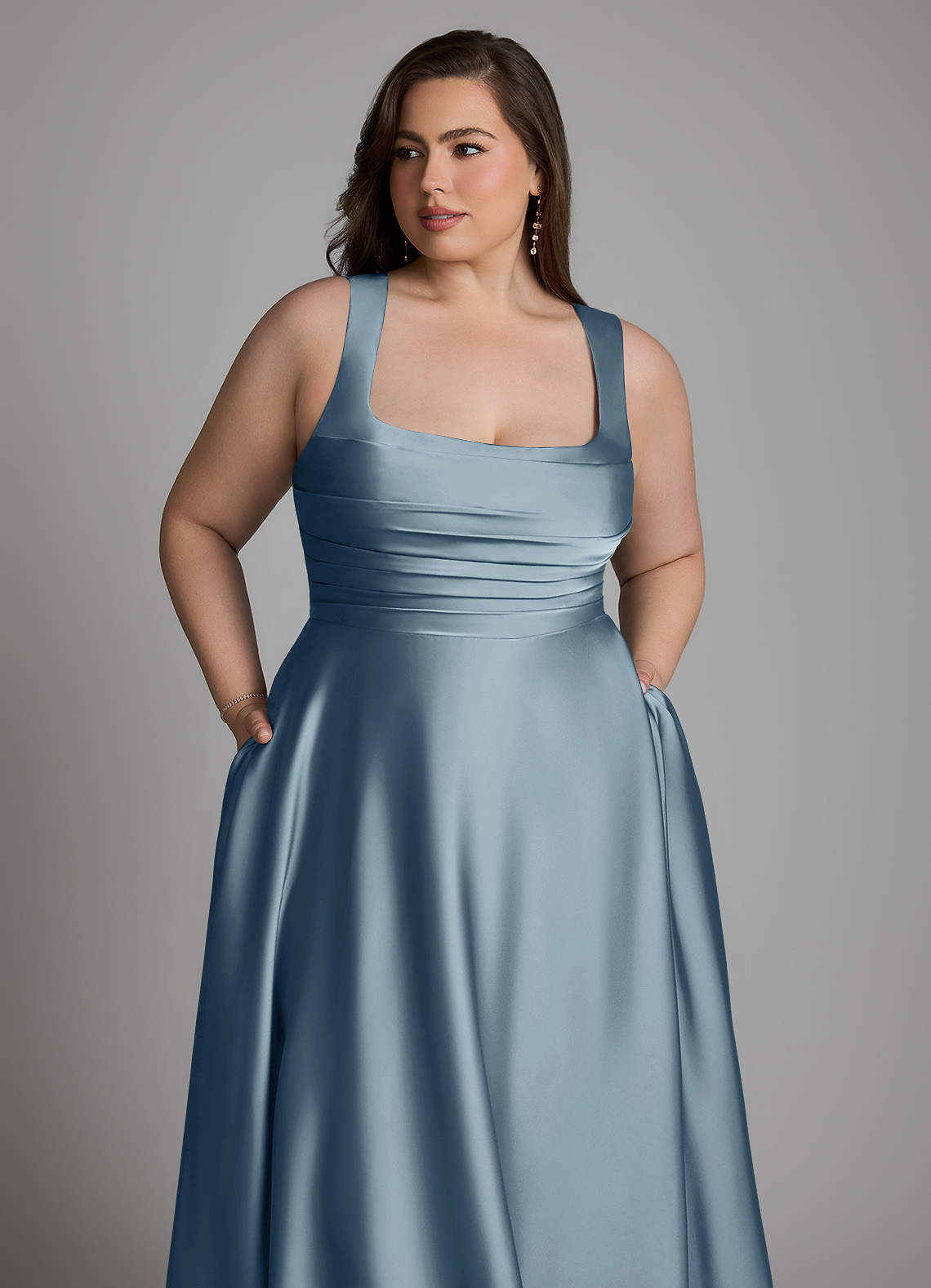 Azazie Azaria Bridesmaid Dresses Dusty Blue A-Line Corset Stretch Satin Dress image11