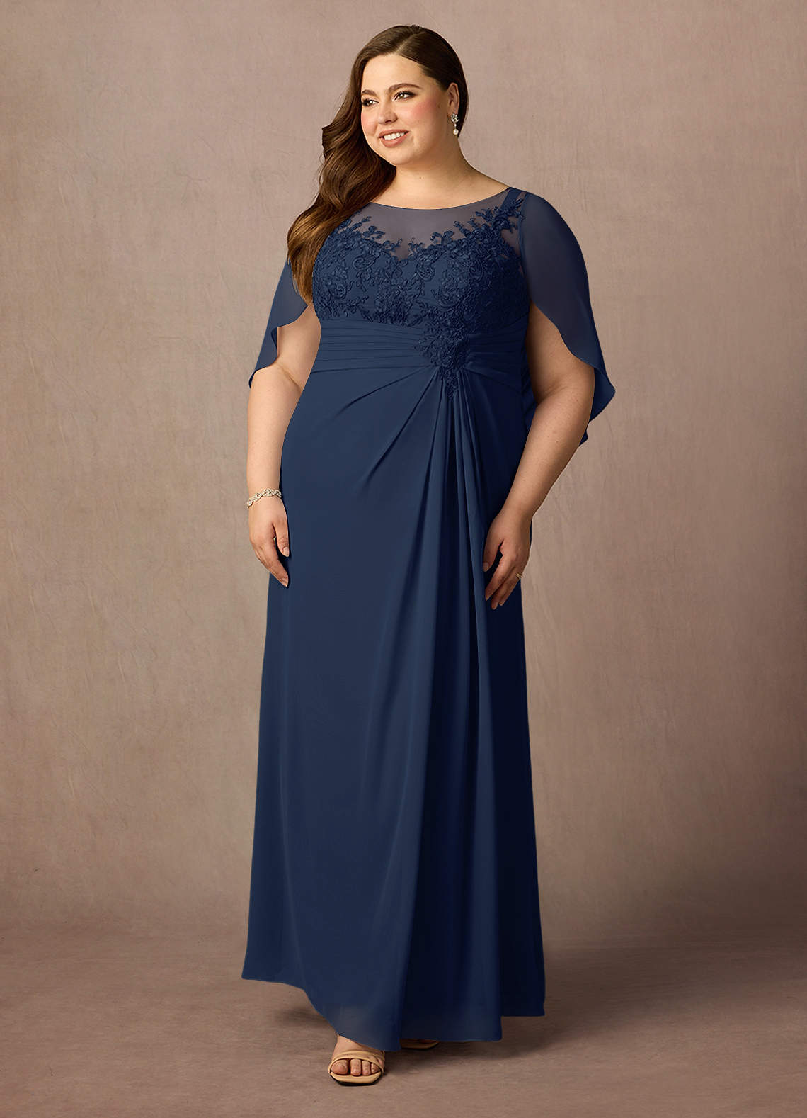 Azazie Hera Mother of the Bride Dresses Dark Navy A-Line Lace Capelet Chiffon Dress image8