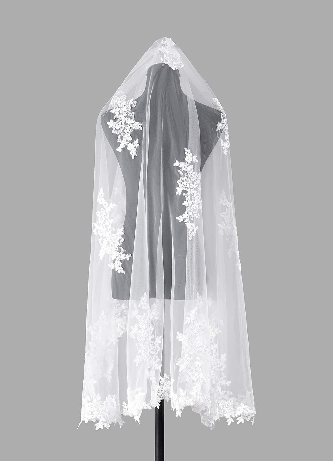 front Diamond and Lace Fingertip Veil