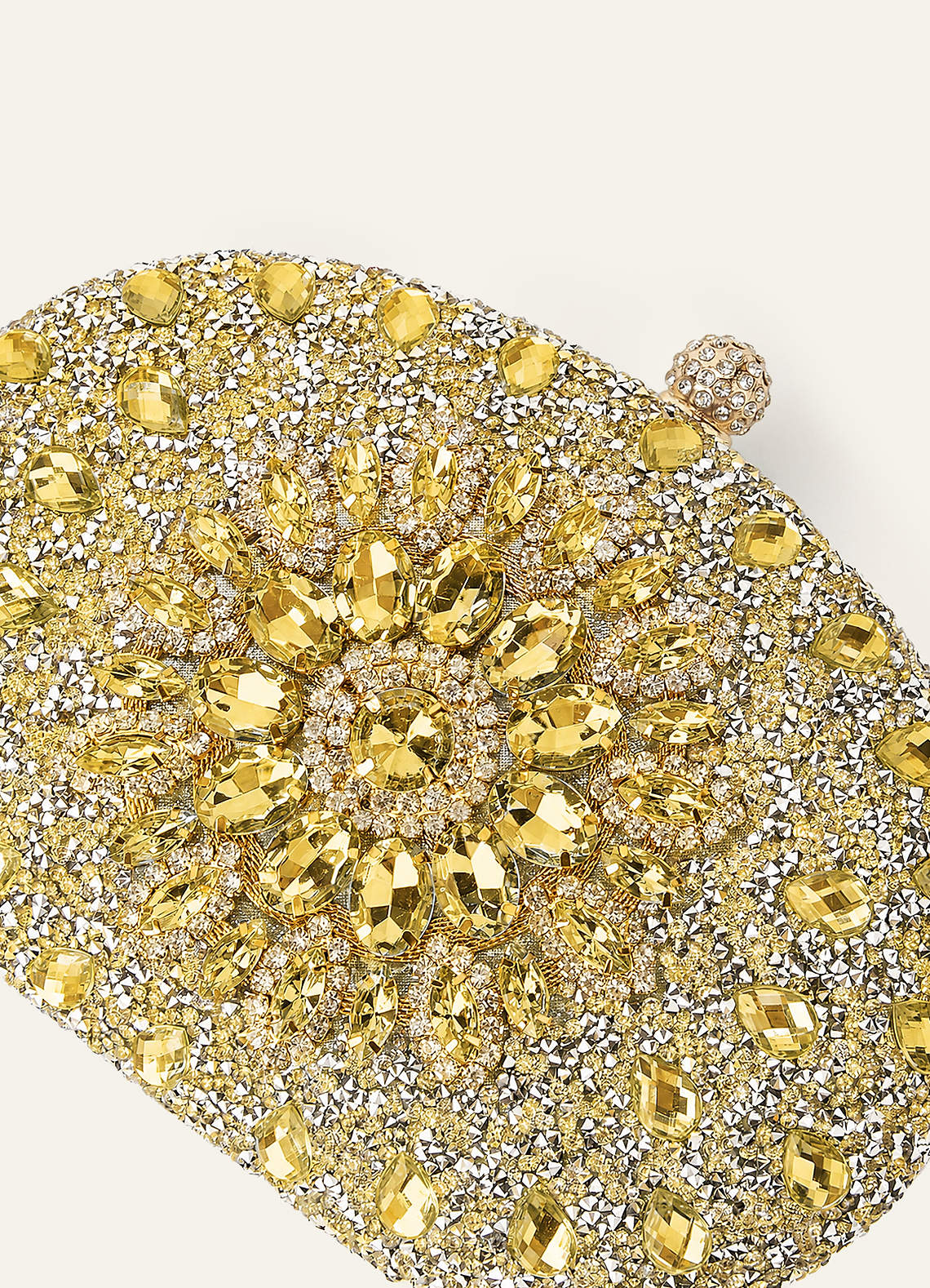 front Crystal Sunburst Clutch Bag with Detachable Chain Strap