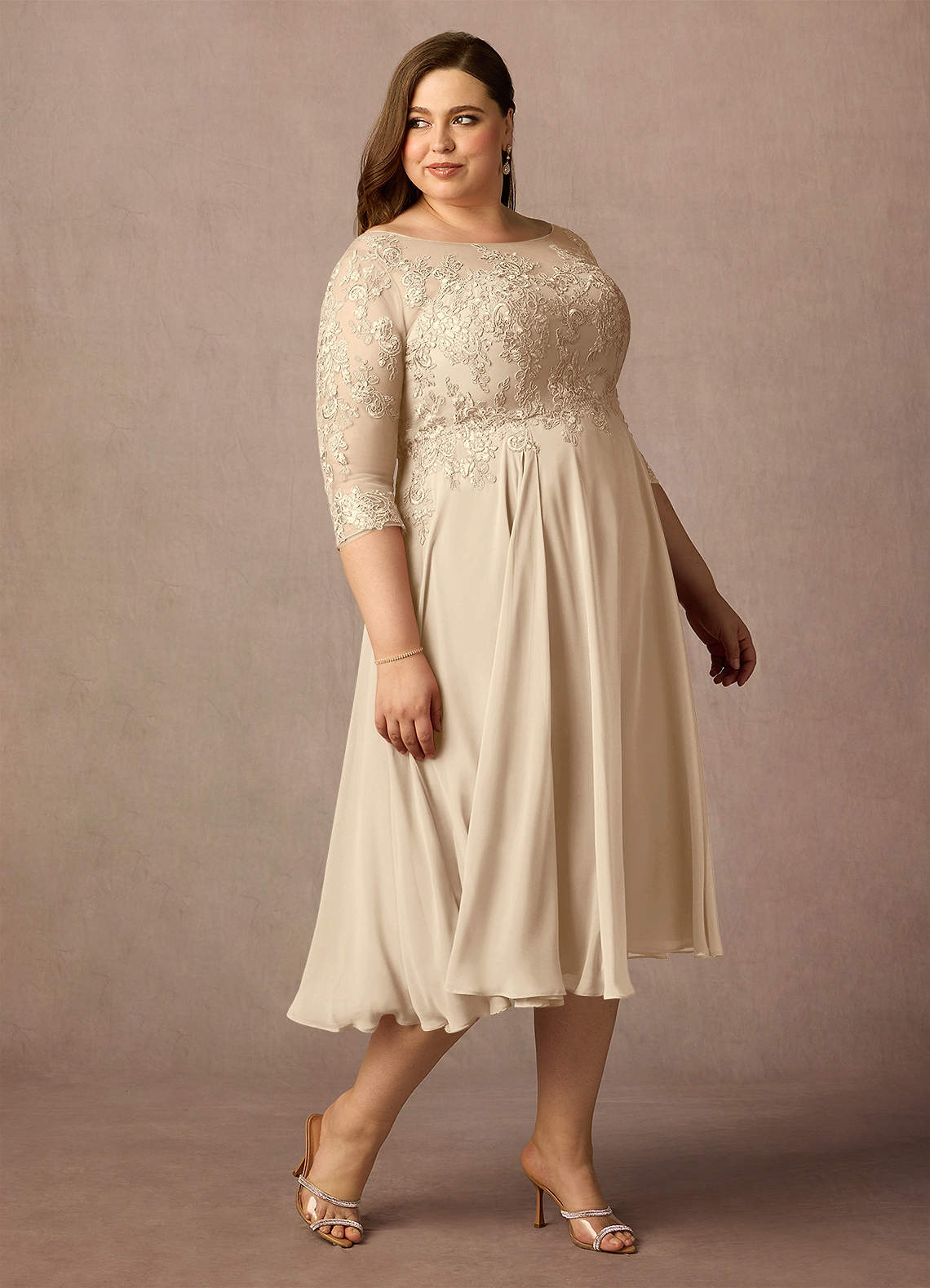 Azazie Marge Mother of the Bride Dresses Champagne A-Line Scoop Lace Chiffon Dress image9