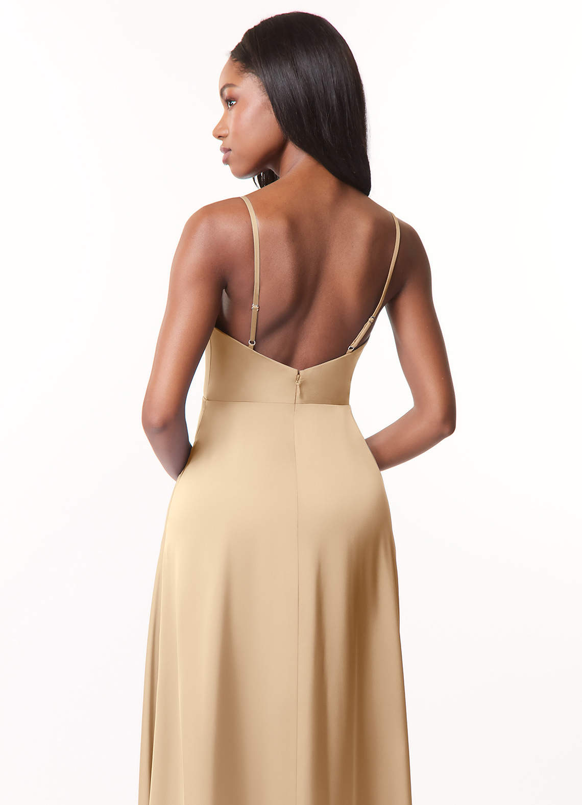 Azazie Brielle Kotona sovitettavat mekot A-linja Kannen spagettihihnat Joustava satiini Lattian pituus Pukeutua image4