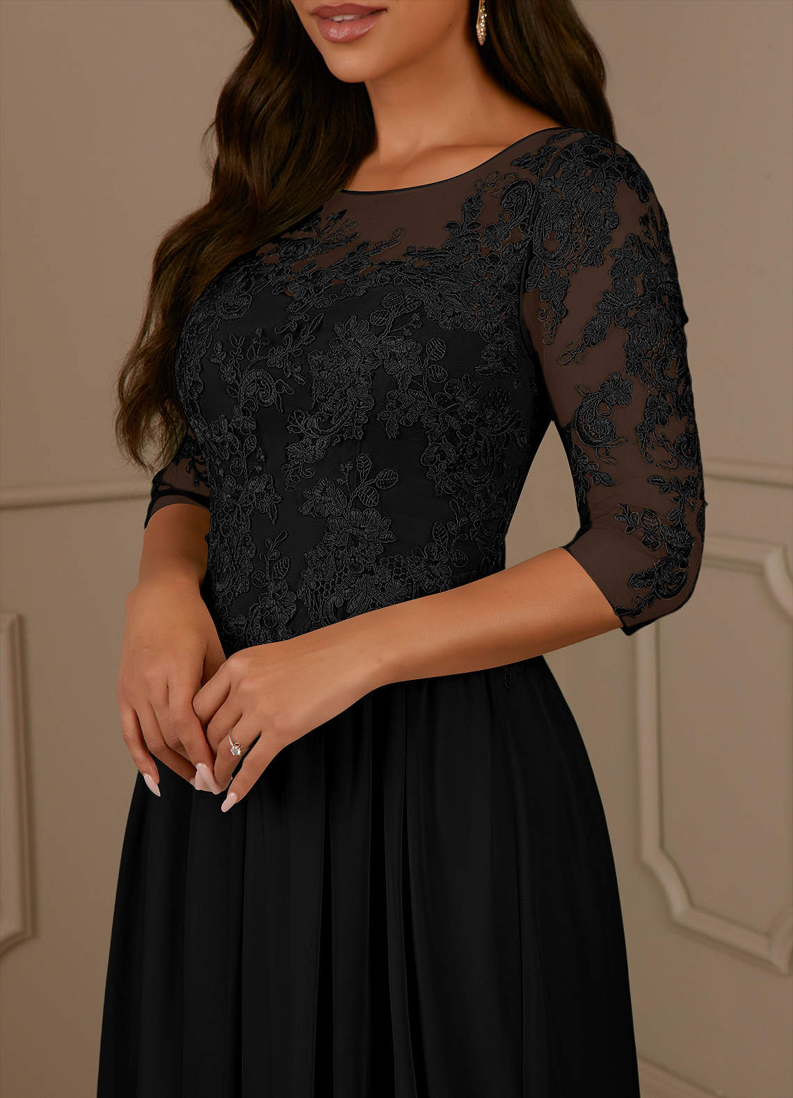 Azazie Harriet Black A-Line Scoop lace Mesh Dress | Azazie Azazie Harriet Black A-Line Scoop lace Mesh Dress | Azazie