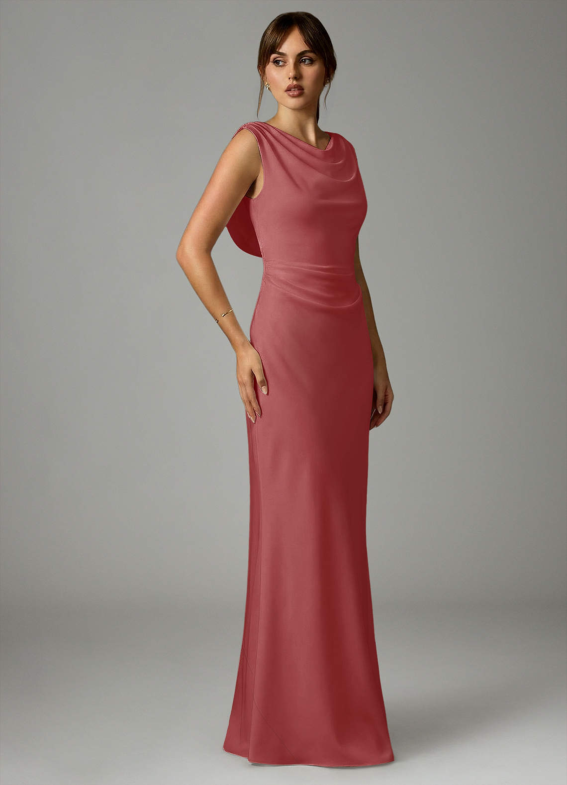 Azazie Kieryn Robes de demoiselle d'honneur Robe Sirène en Satin extensible Plissée Antique Rose image3