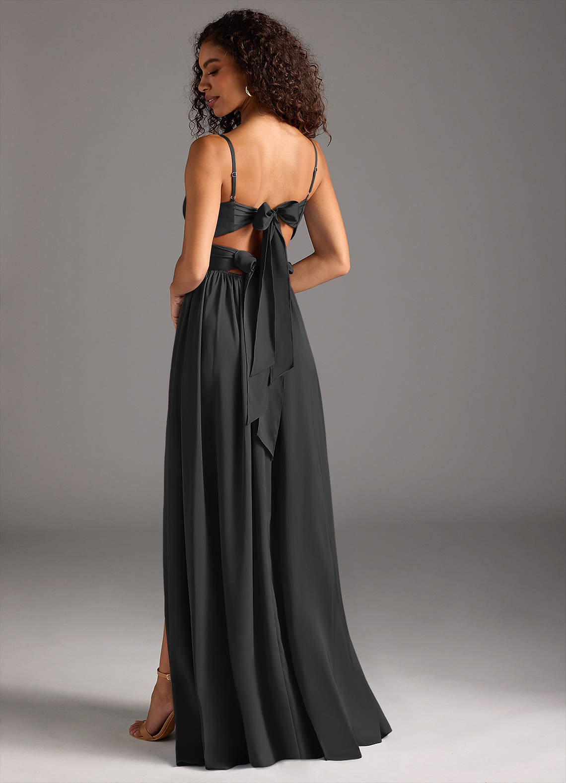 Azazie Zeya Bridesmaid Dresses Black A-Line Pleated Stretch Satin Dress image1