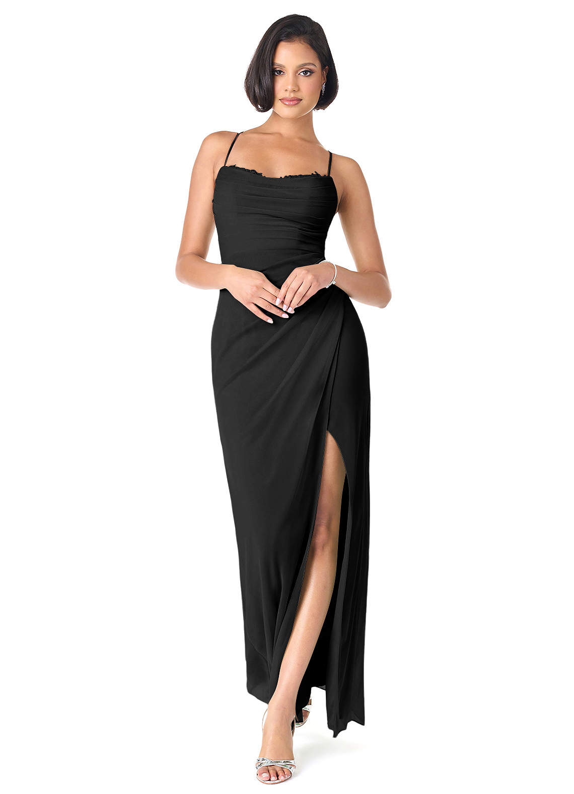 Azazie Ashana Robes de demoiselle d'honneur Robe Fourreau en Maille Dentelle en forme de cœur Noir image1