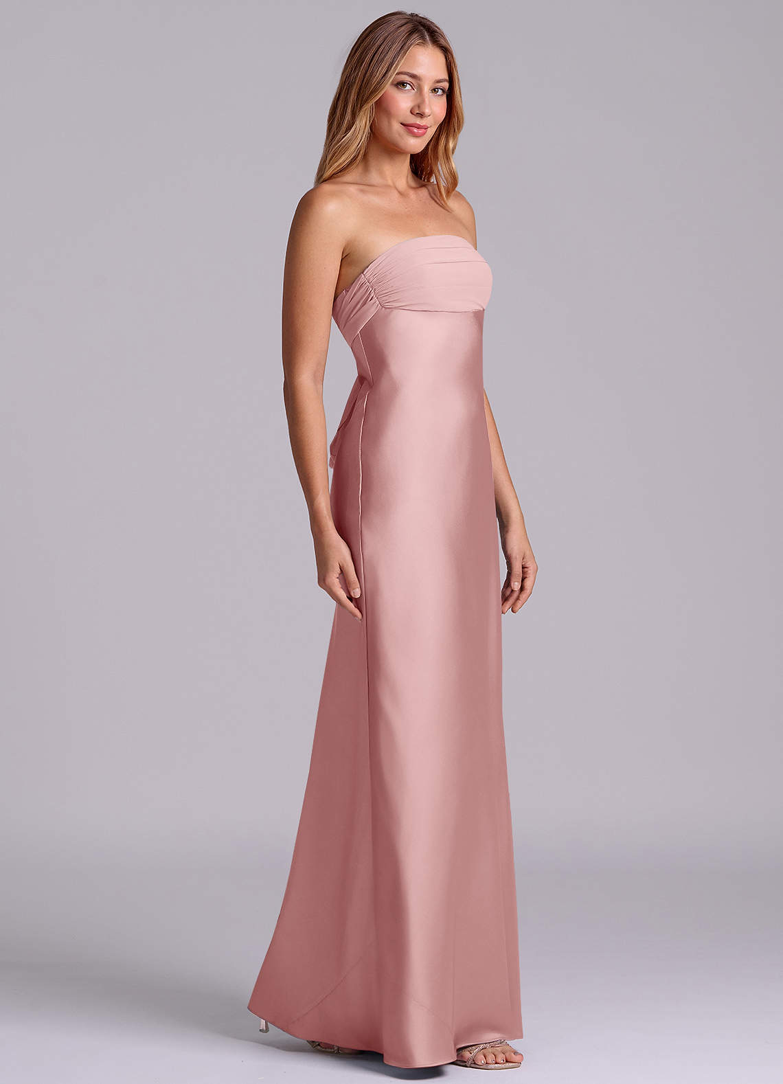 Azazie Ailanie Brudtärnklänningar Klä av Tubklänning i Stretch Satin Axelbandslös Dammig Ros image3