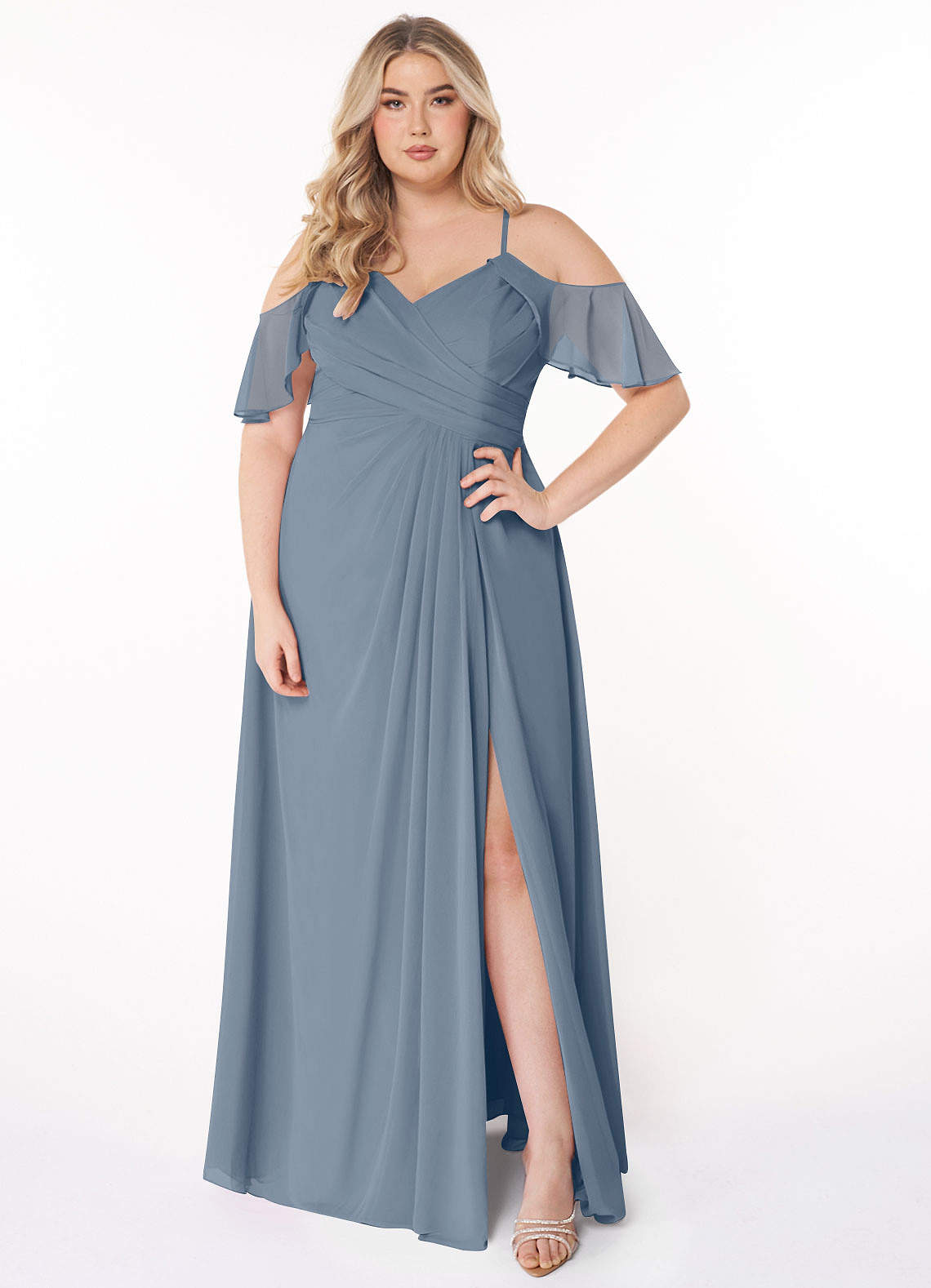 Azazie Dakota Bridesmaid Dresses Twilight A-Line V-Neck Pleated Chiffon Dress image1