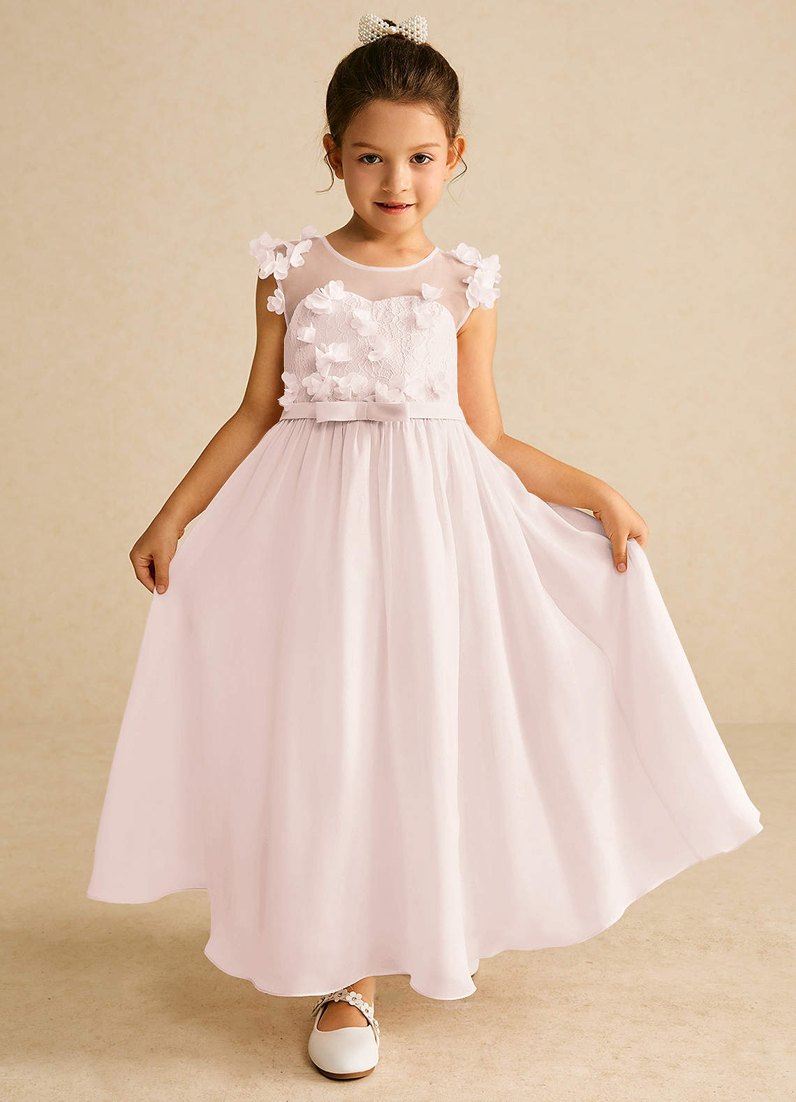 Azazie Arlo Flower Girl Dresses Rose Petal A-Line Bow Chiffon Dress image1