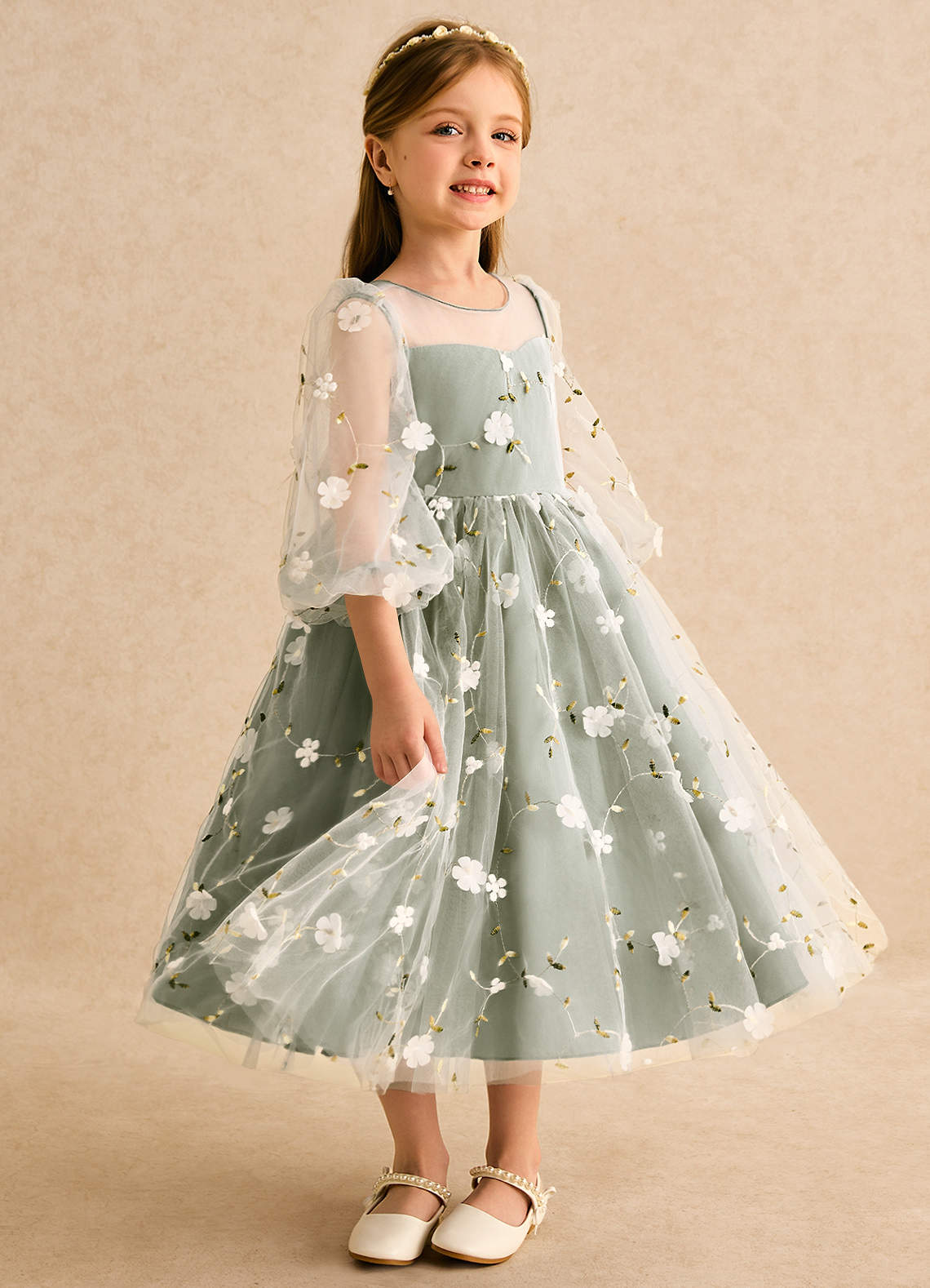 Azazie Elowen Flower Girl Dresses Pistachio A-Line Sweetheart Neckline Lace Dress image3