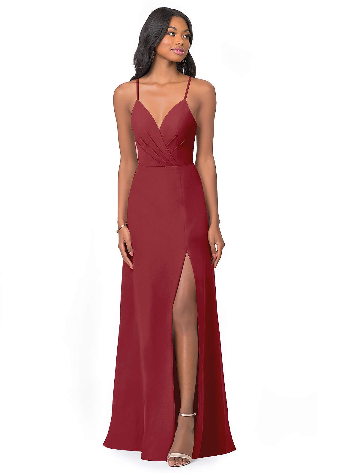 Azazie Everleigh Brautjungfernkleider A-Linie Herzchen Gefaltet Chiffon Kleid Granatapfelrot image1