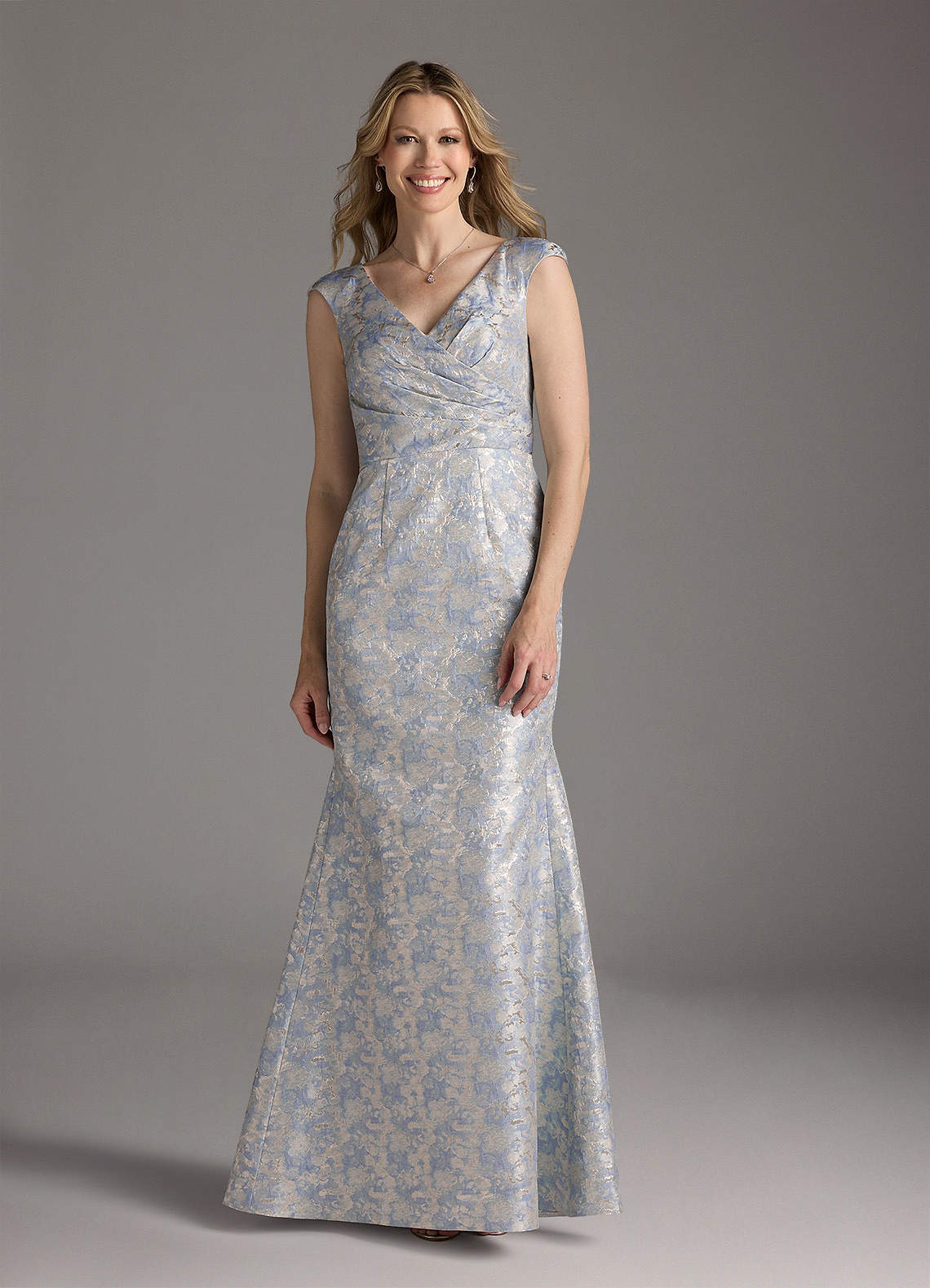 Azazie Elanor Dusty Blue Mermaid Pleated Jacquard 1 Dress | Azazie
