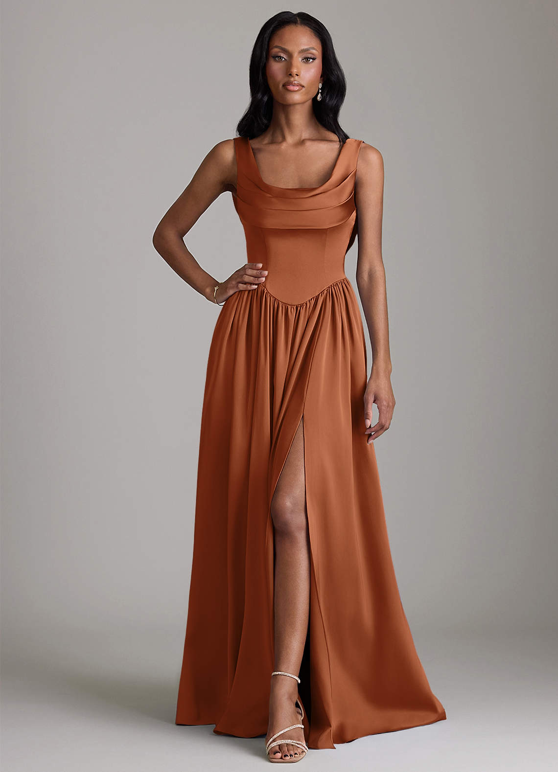 copper boho dress Azazie Novi Stretch Satin Bridesmaid Dresses HOCO2025 Add a nude bag ZAPAKA Women Halter Black ivory:Ivory