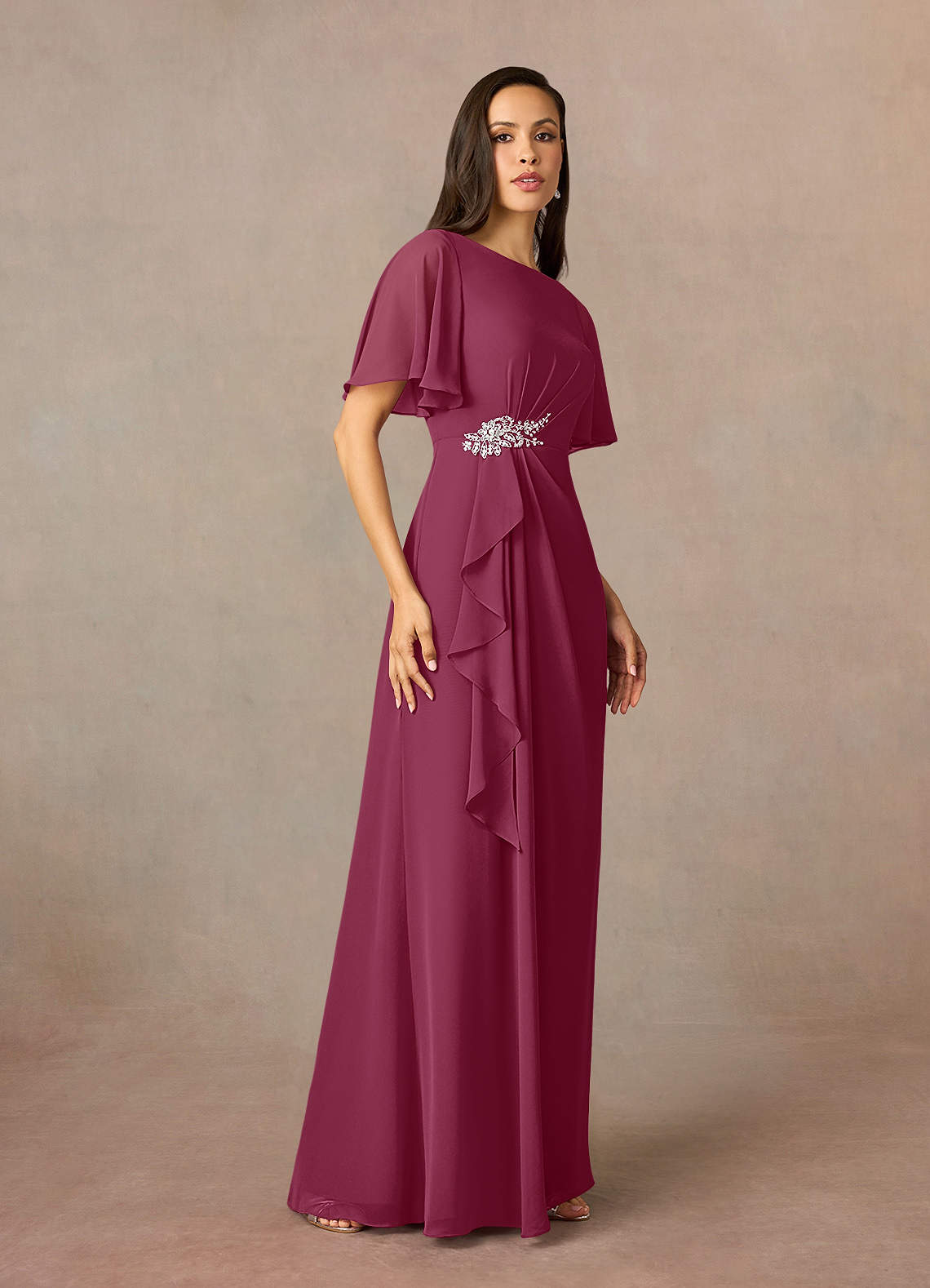 Azazie Rain Abiti per la Madre della Sposa Abito Tubino in Chiffon Perline Gelso image8