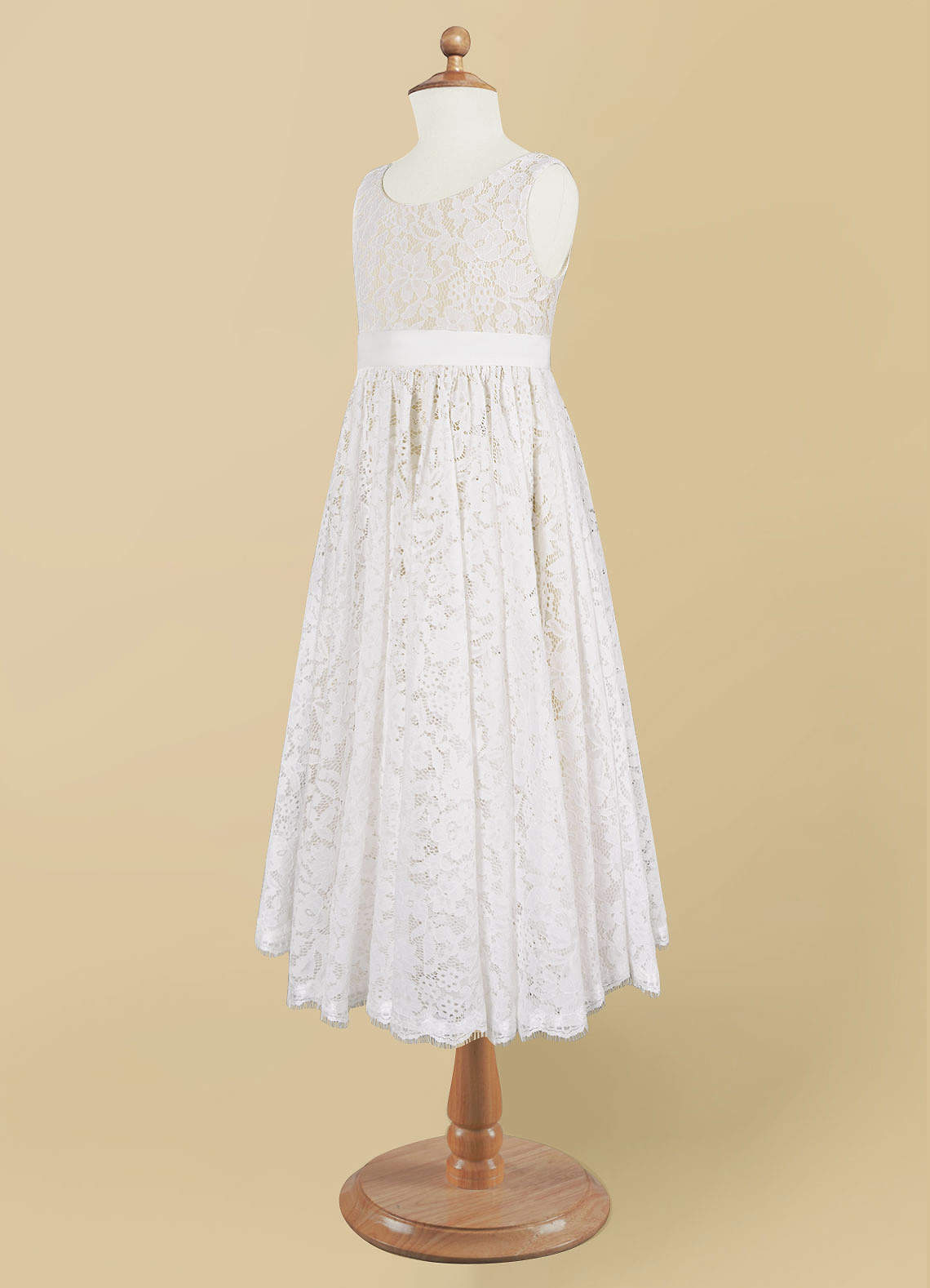 Diamond White/Champagne Azazie Mollie A-Line Lace Ankle-Length Dress