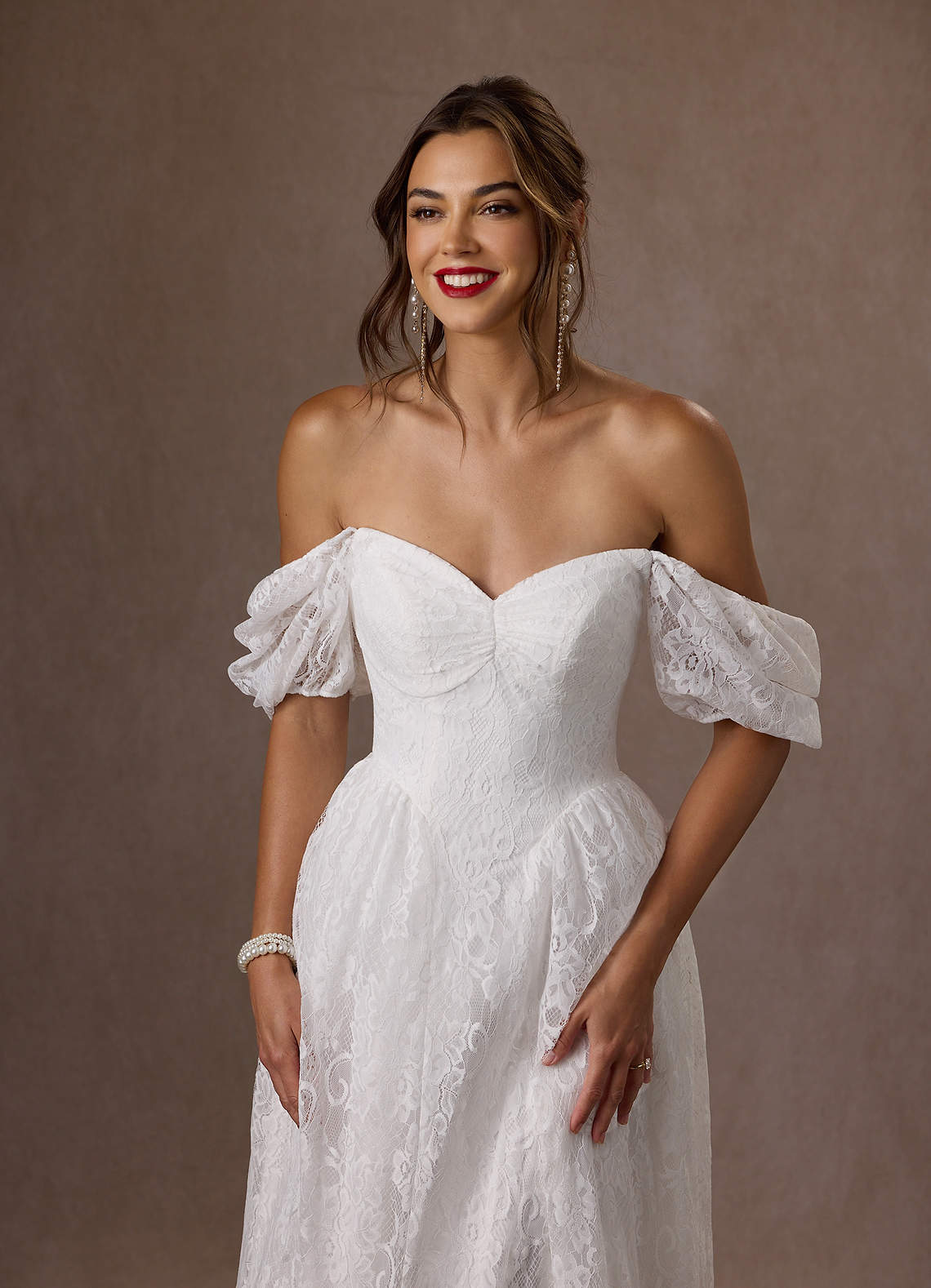 Azazie Britt Wedding Dresses Diamond White A-Line Sweetheart Neckline Lace Dress image4