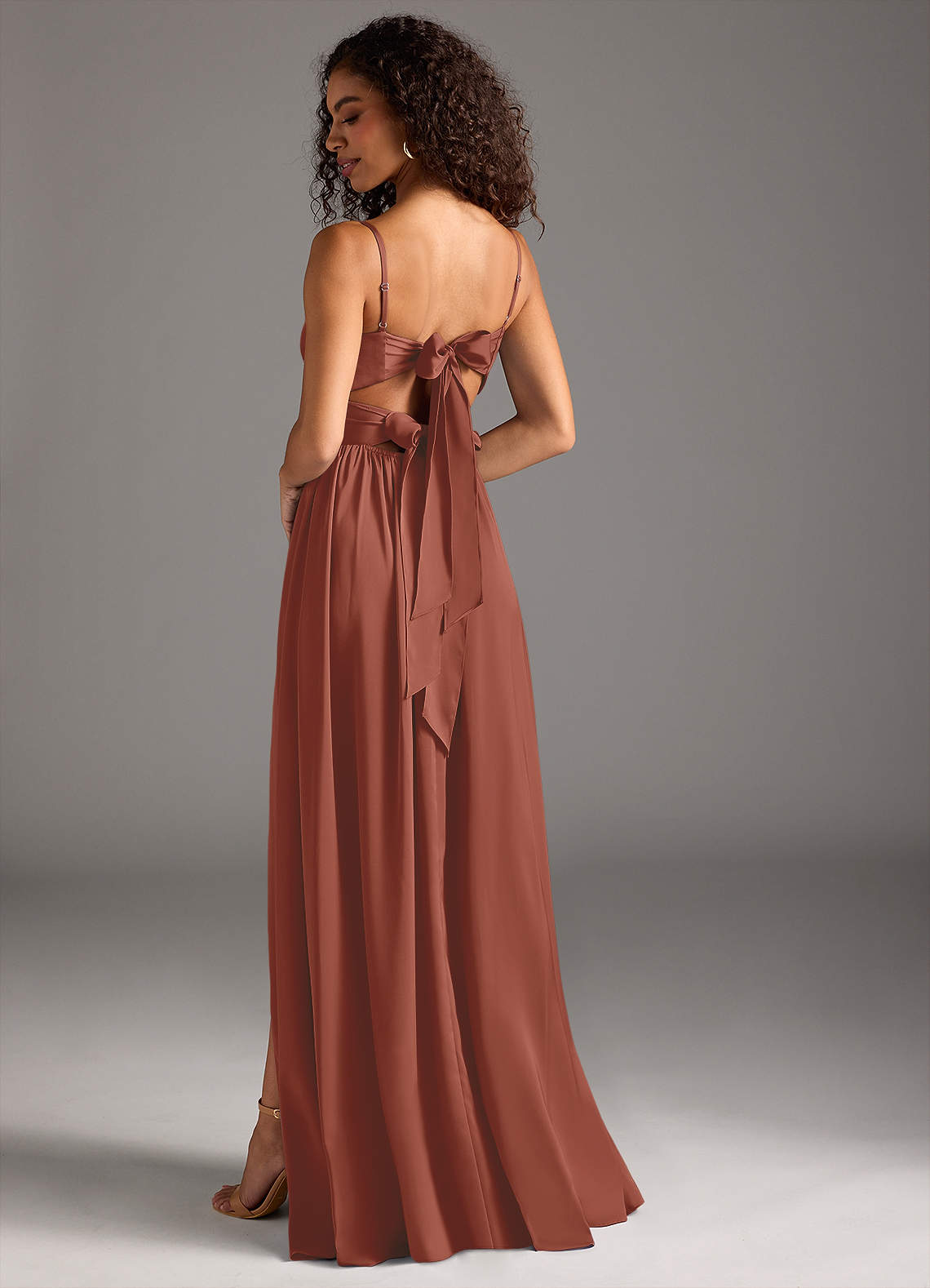 Azazie Zeya Brautjungfernkleider A-Linie Plissee Stretch-Satin Kleid Rotbraun image1