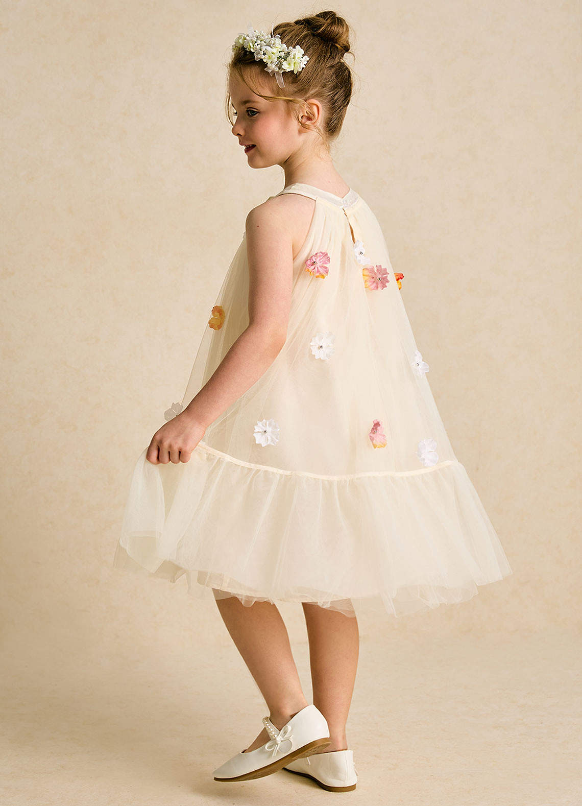 Azazie Lemon Flower Girl Dresses Champagne A-Line Bow Tulle Dress image1