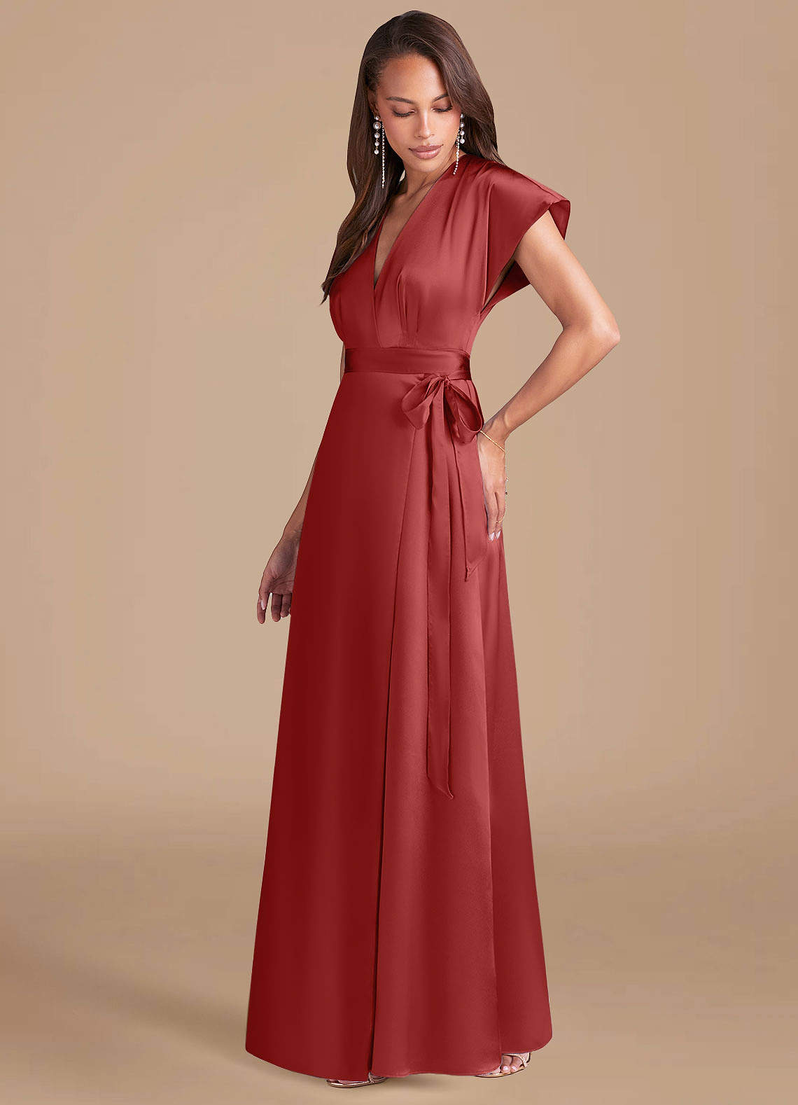 rust metallic dress Rust Bridesmaid Dress Shiny Satin Size XL