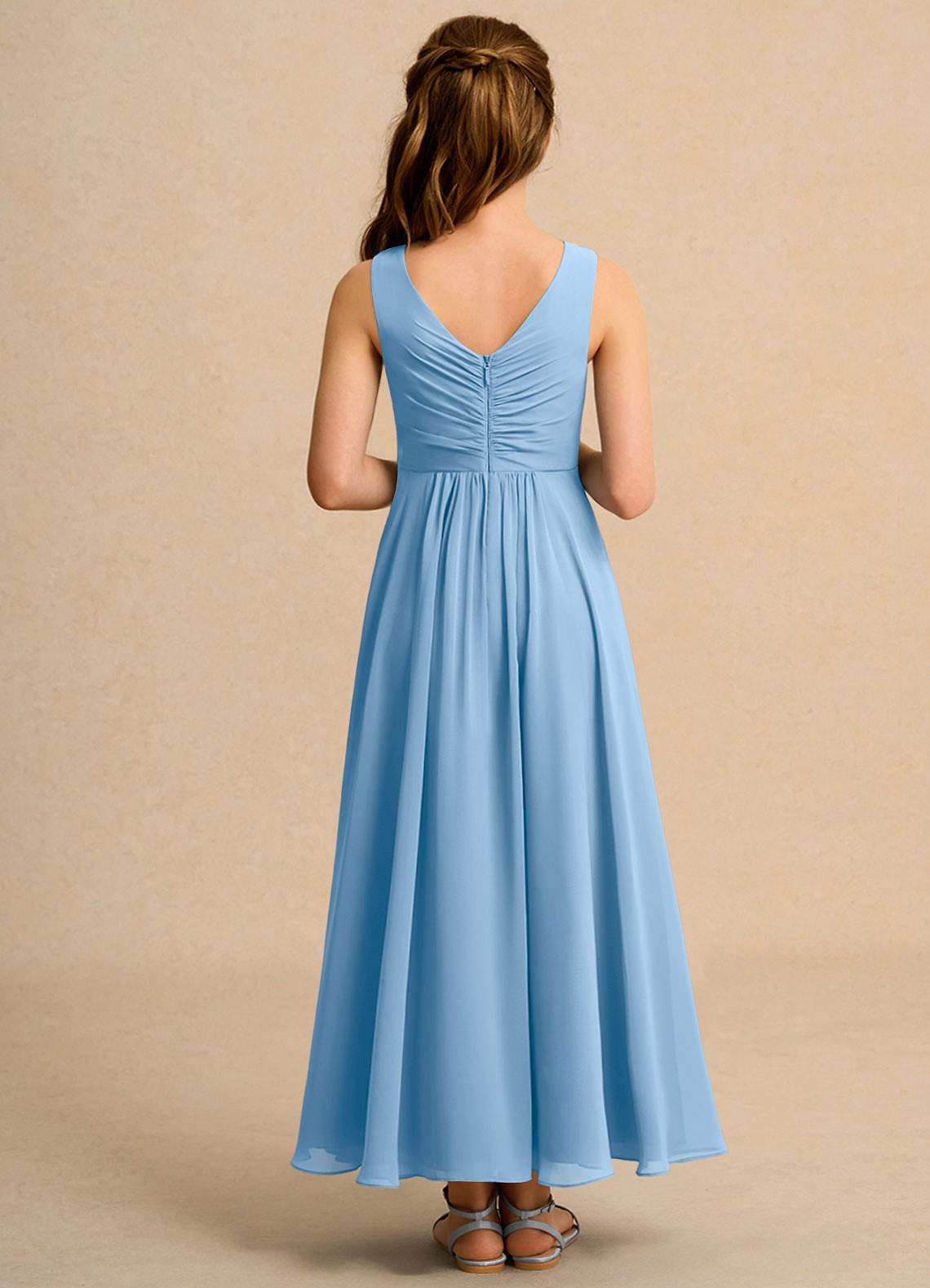 Azazie Ducky Girls Formal Flower Girl Dresses Powder Blue A-Line Pleated Chiffon Dress image1