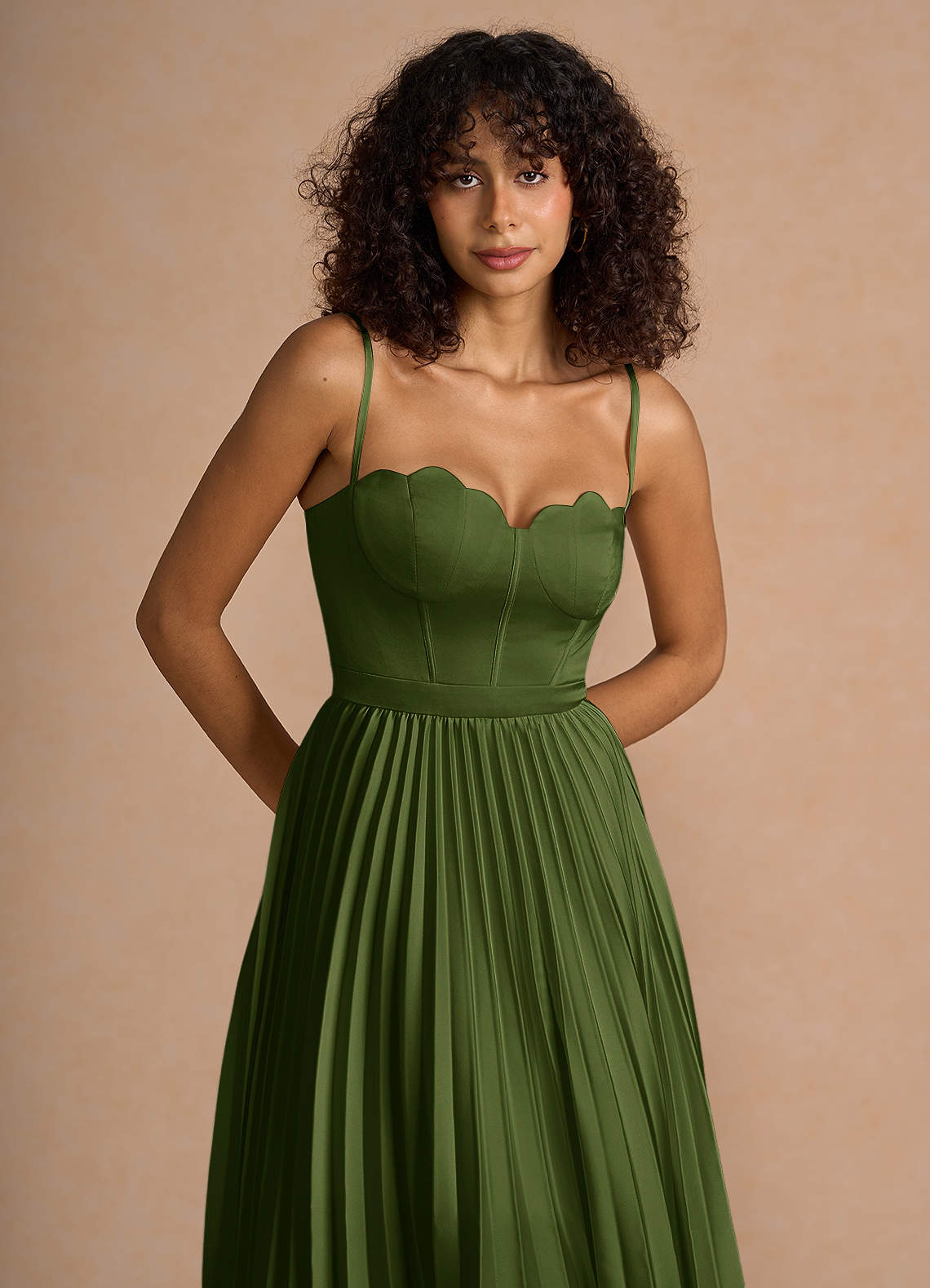 Amélie Olive Green Midi Dress Azazie IE