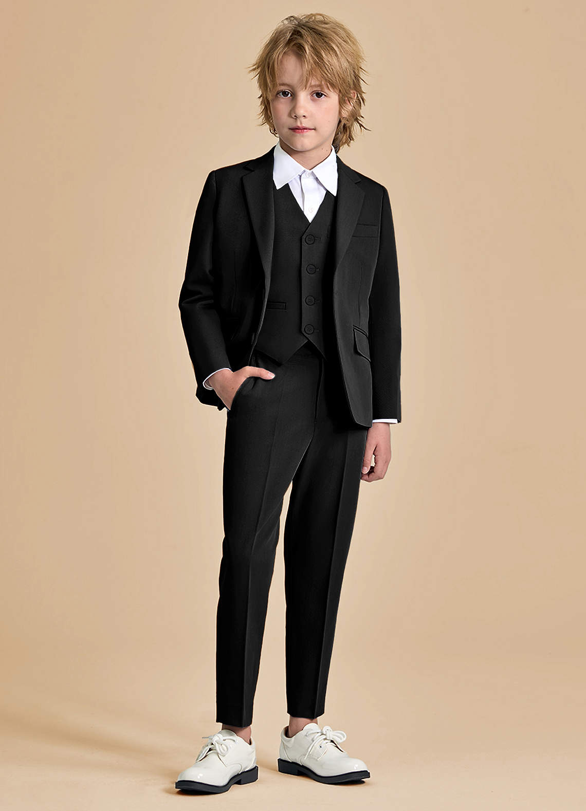 front Oliver Niños Negro Traje de 3 piezas