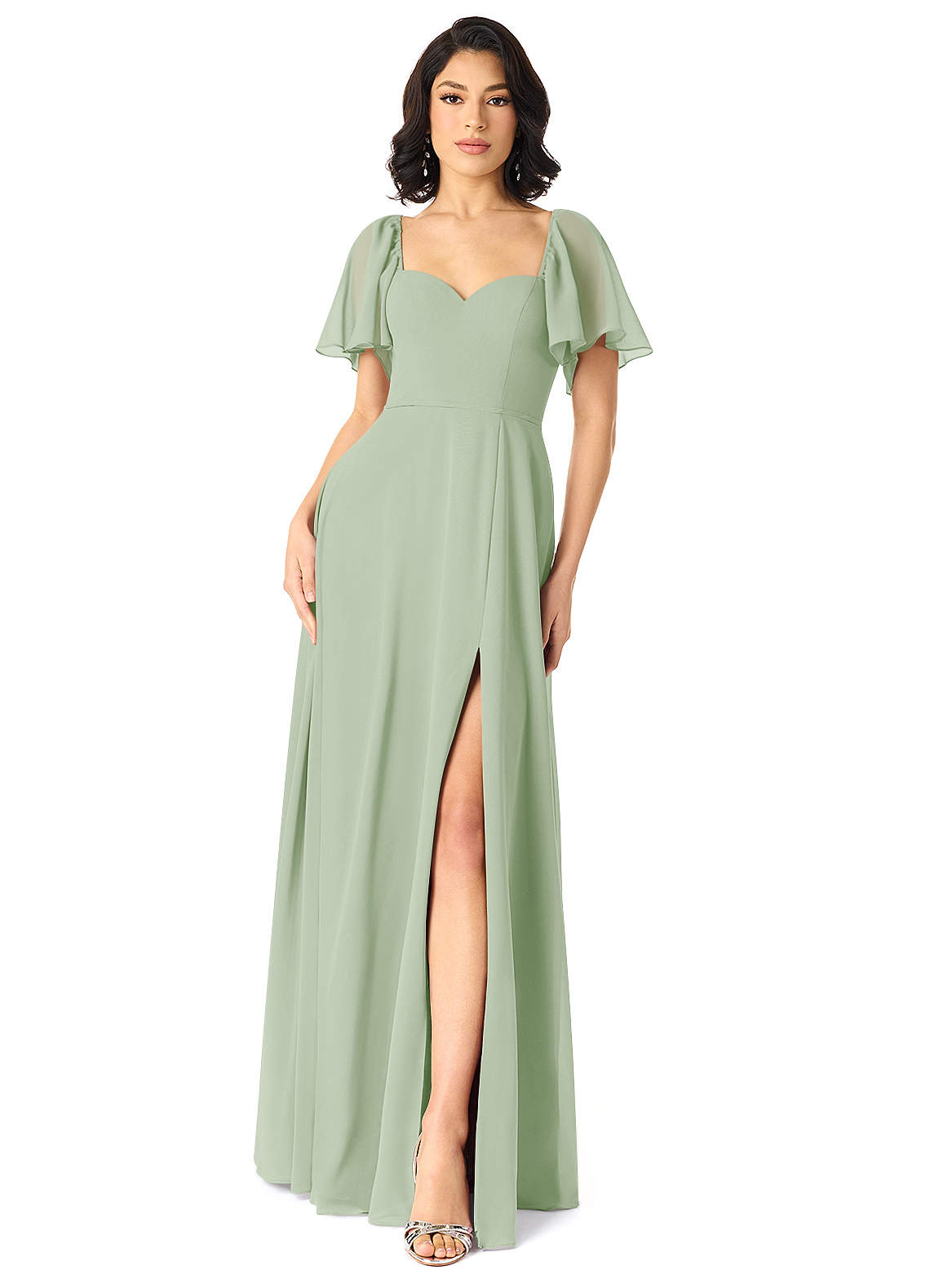 Azazie Chloe Bridesmaid Dresses Dusty Sage A-Line Sweetheart Neckline Chiffon Dress image1