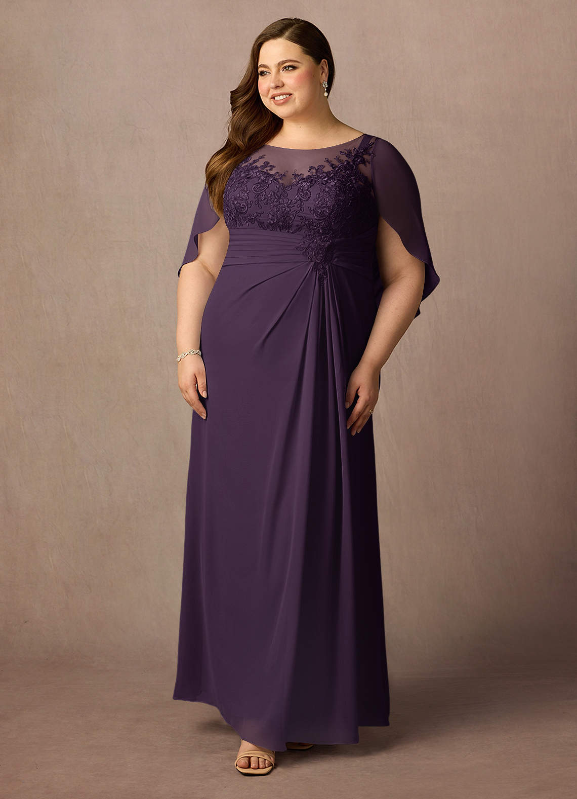 Azazie Hera Mother of the Bride Dresses Plum A-Line Lace Capelet Chiffon Dress image8