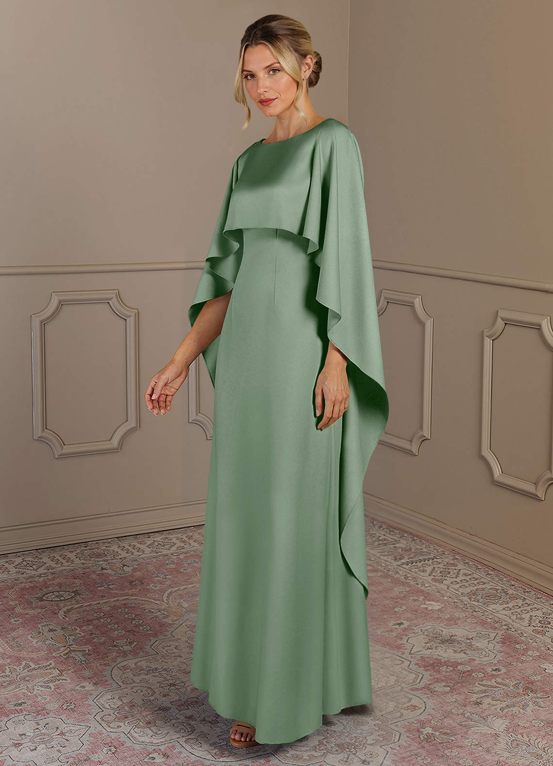 Azazie Eli Mother of the Bride Dresses Matcha Sheath Boatneck Stretch Satin Dress image2