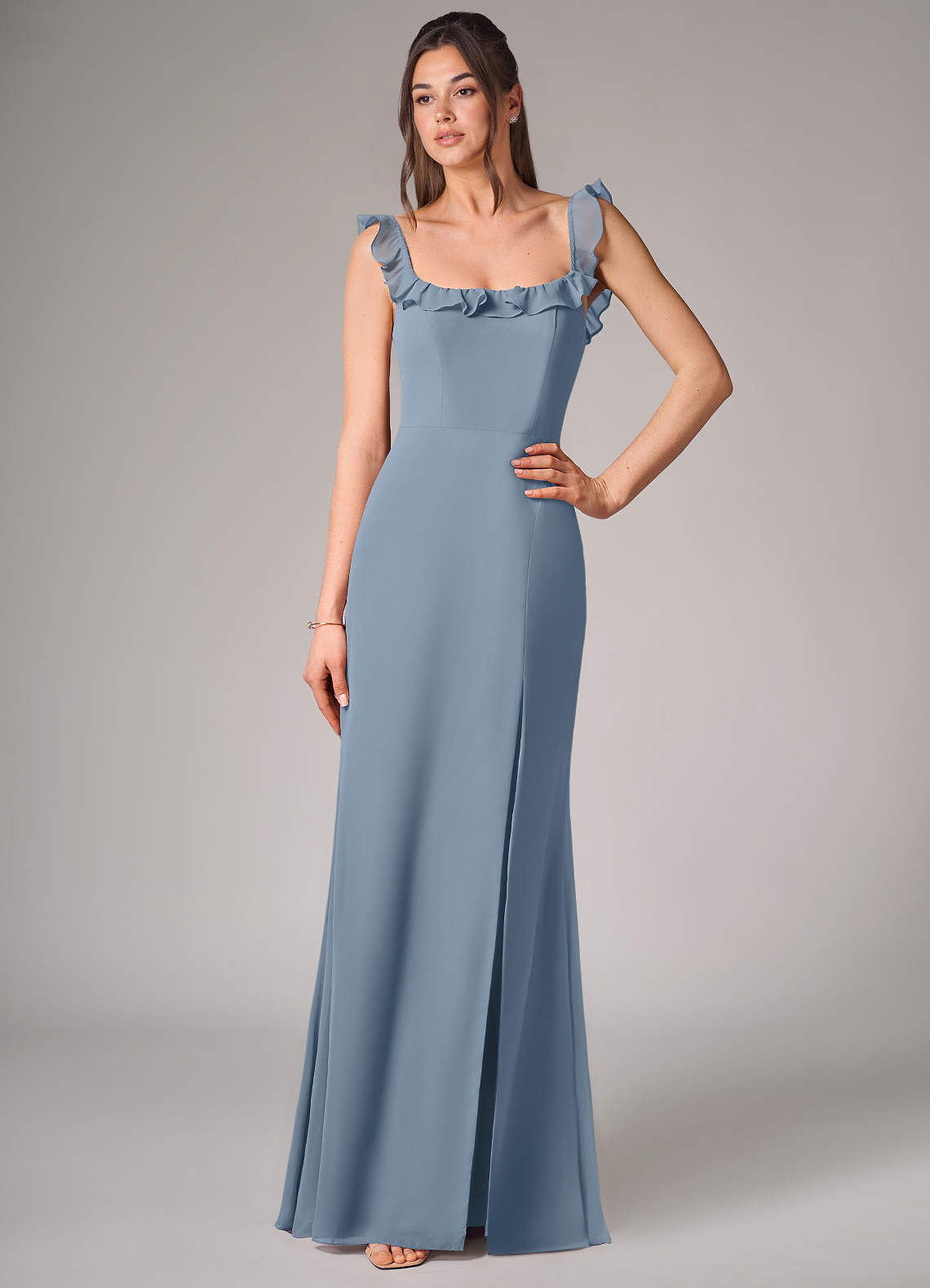 Azazie Callie Bridesmaid Dresses Dusty Blue Mermaid Side Slit Chiffon Convertible Dress image3
