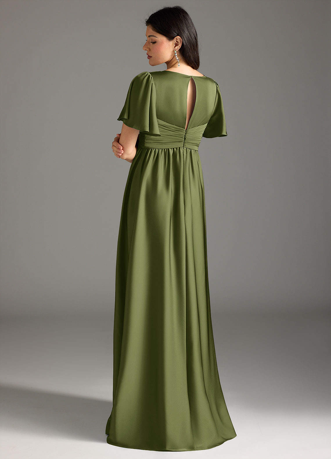 Azazie Verna vestidos de dama de honor de maternidad Vestido de Corte en A Volante Hasta el suelo Satén Elástico image1