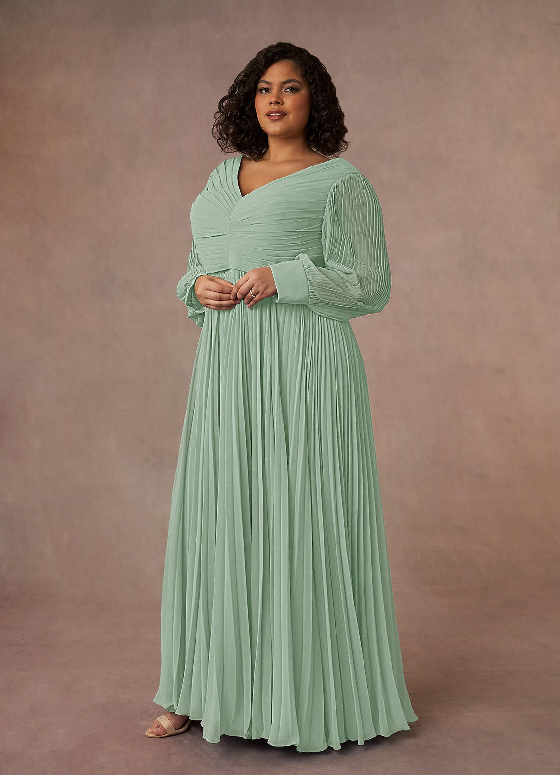 Azazie Zina Mother of the Bride Dresses Agave A-Line Pleated Chiffon Dress image8