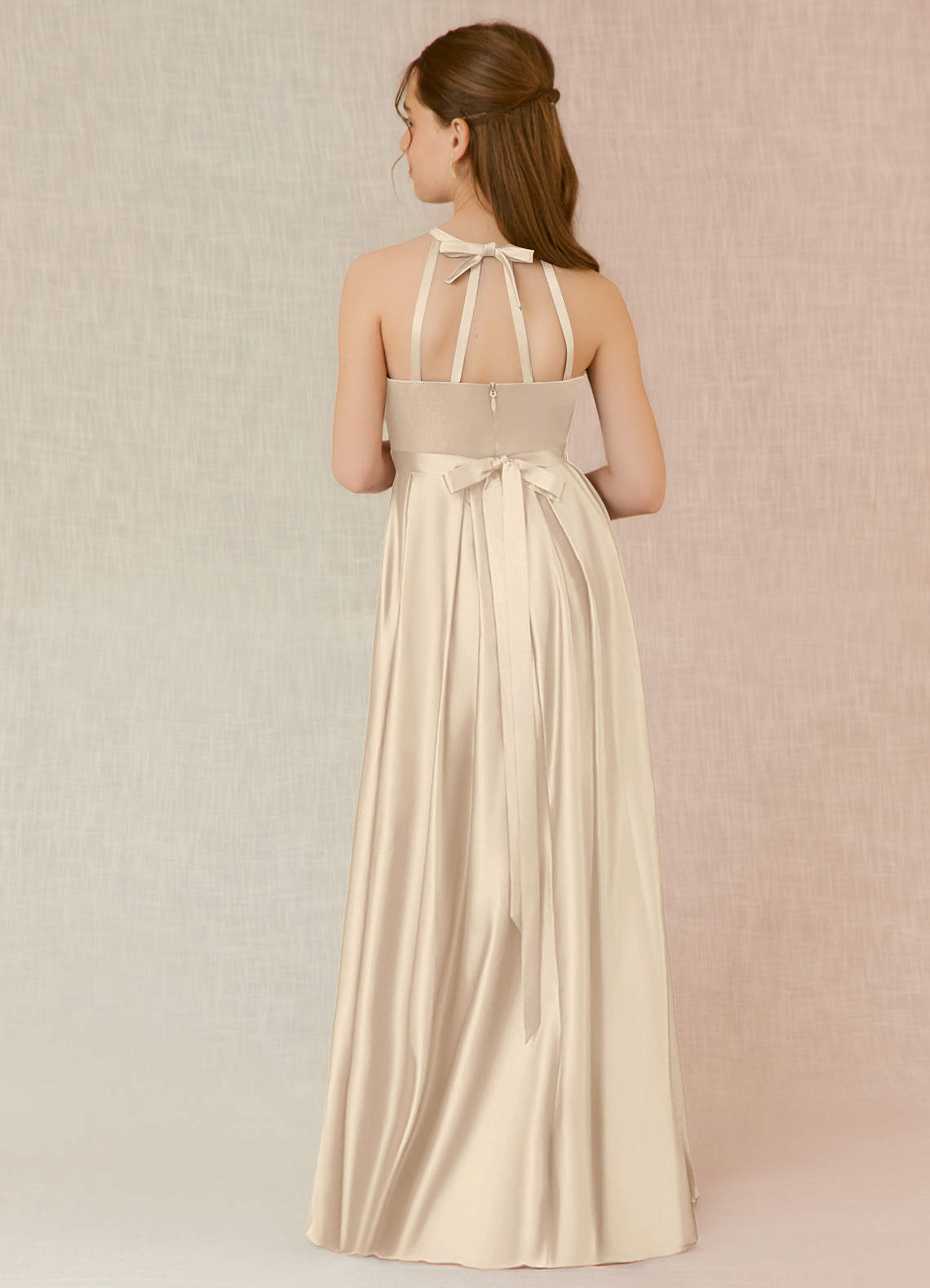Azazie Arianthe Junior Champagne A-Line with Pockets Matte Satin Dress image1