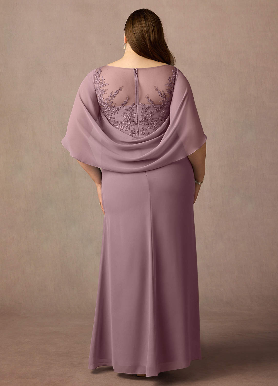 Azazie Hera Mother of the Bride Dresses Dusty Rose A-Line Lace Capelet Chiffon Dress image6