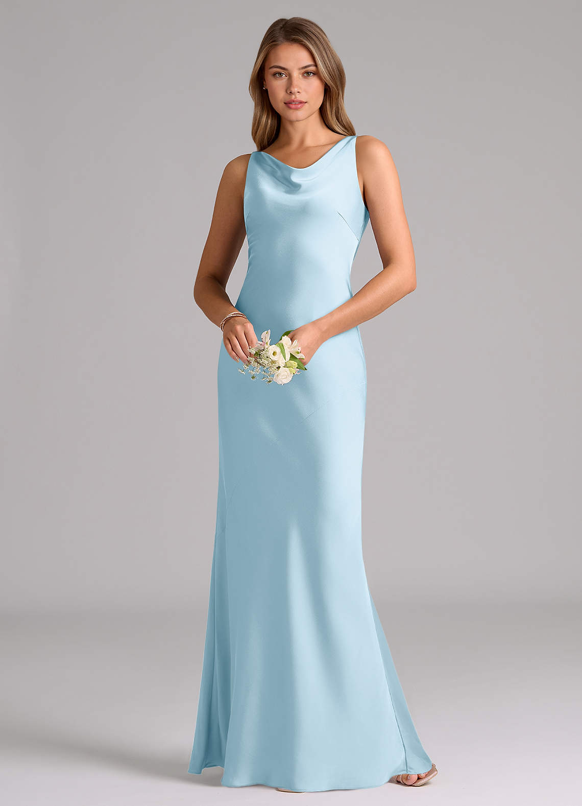 teal mermaid bridesmaid dresses Azazie Allettie Sky Blue Stretch Satin Bridesmaid Dresses