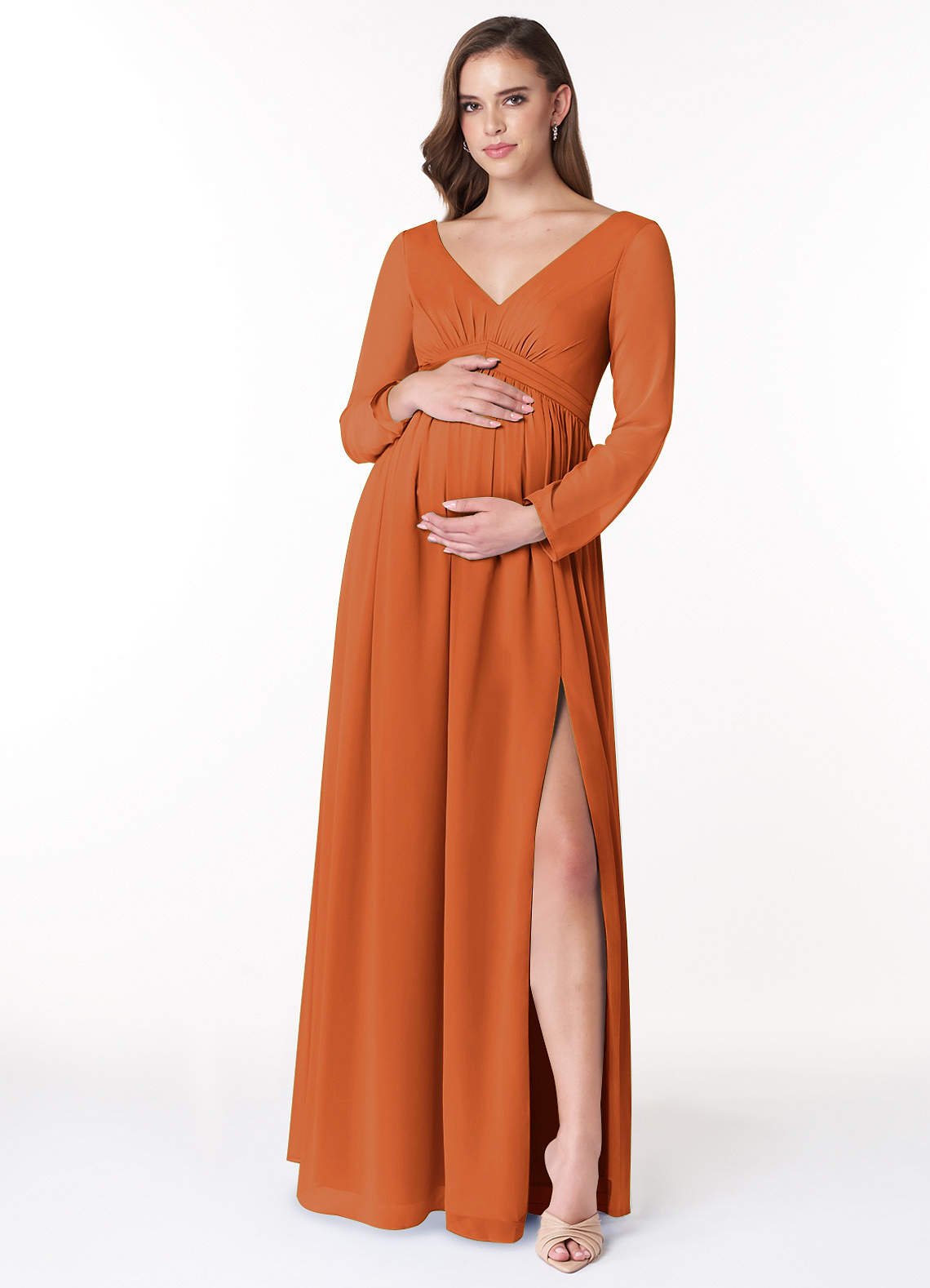 Azazie Teton Abiti da damigella d'onore premaman Abito A-Line Manica Lunga Chiffon Floor-Length image1