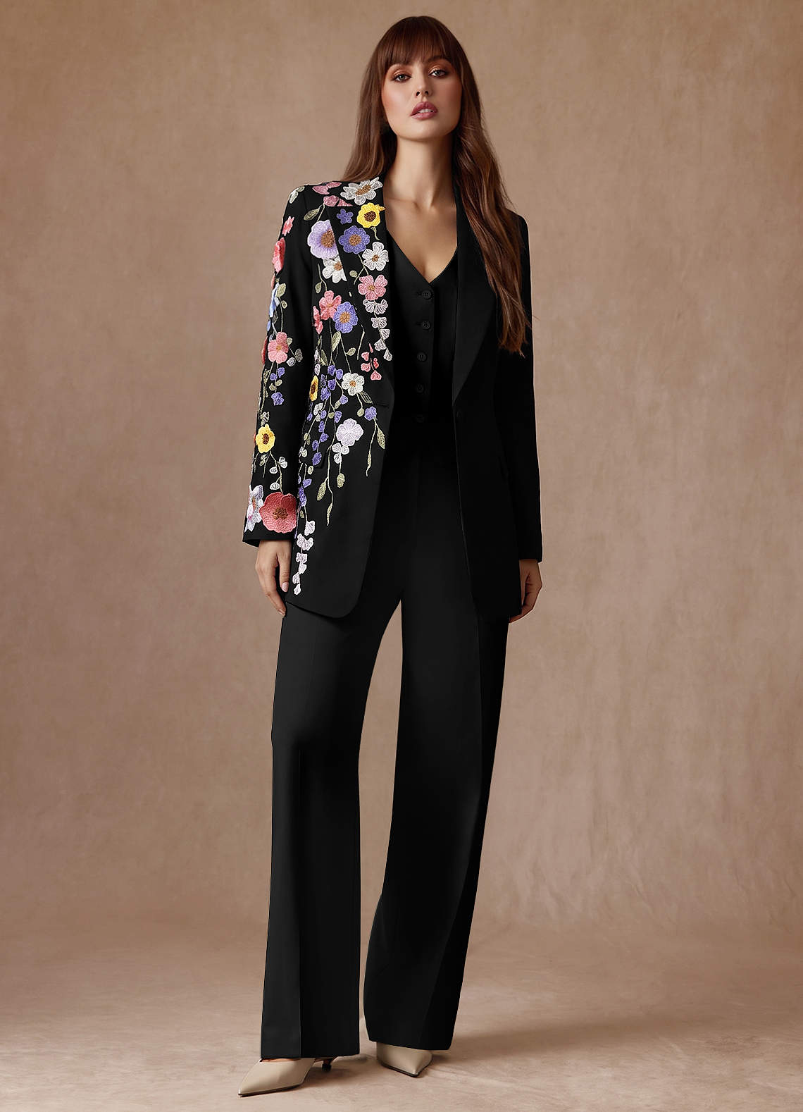 front Elodie Black Refined Weave Floral Tailored Blazer
